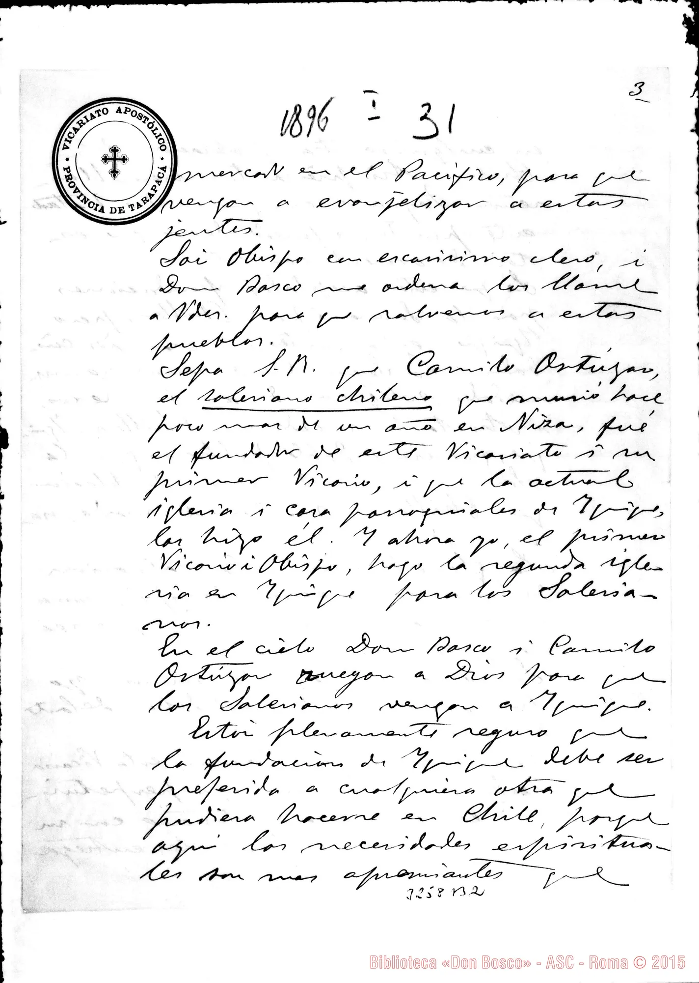 Fotogramma B 2 — Guillermo Juan Càrter, vesc. di Antenode-Don Rua. Iquique, 31-01-1896