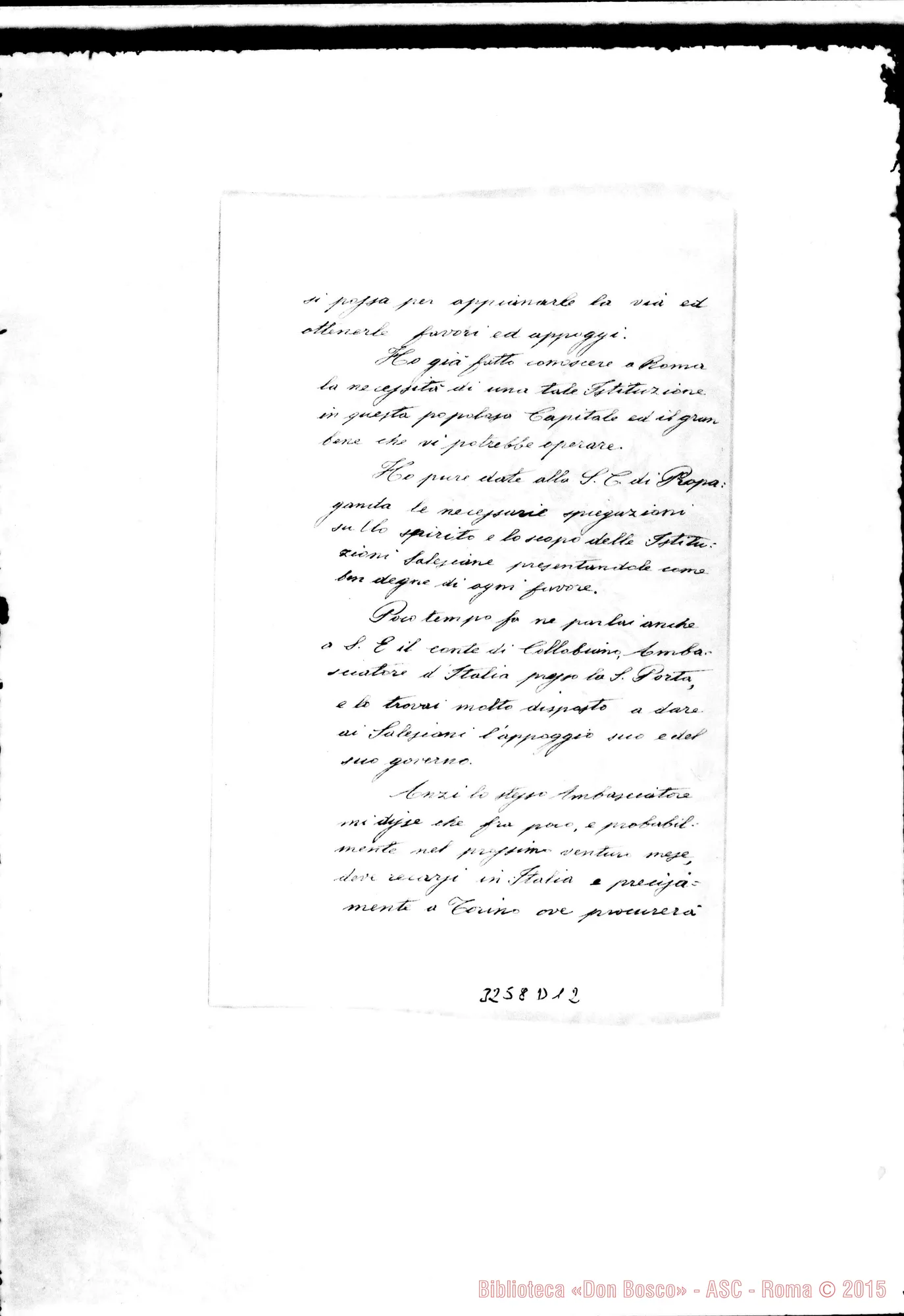 Fotogramma D 12 — Augusto Bonetti, vesc.-Rev.mo Sig. Costantinopoli, 20-09-1892