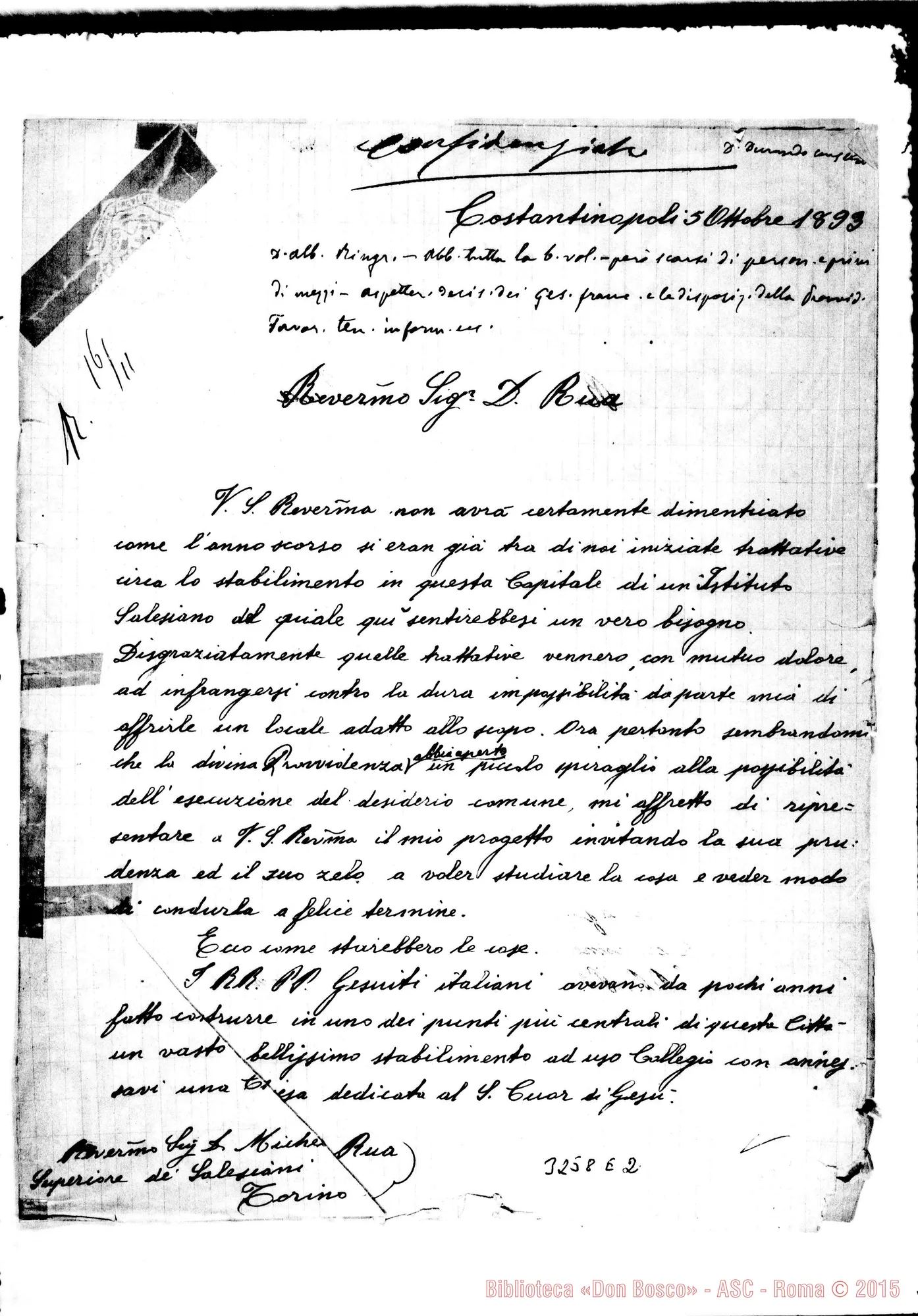Fotogramma E 2 — Augusto Bonetti, vesc.-Don Rua. Costantinopoli, 5-10-1893 Autogr. Rua