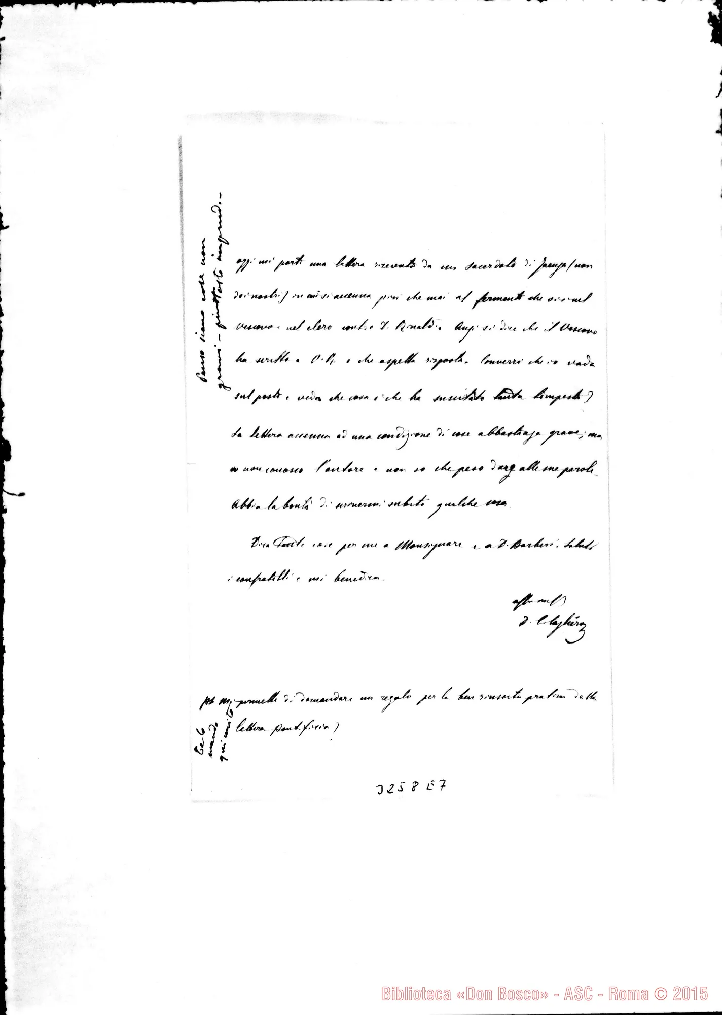Fotogramma E 7 — Don Cesare Cagliero-Don Rua. Roma, 12-10-1893 Autografi Rua