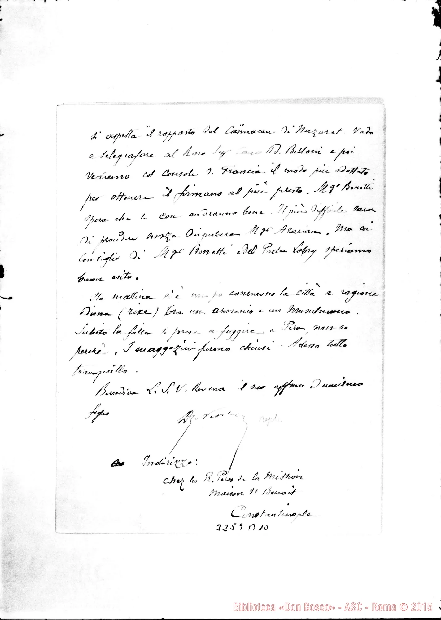 Fotogramma B 10 — Neple, dei Lazzaristi-Amatissimo Padre. Costantinopoli, 11-12-1895