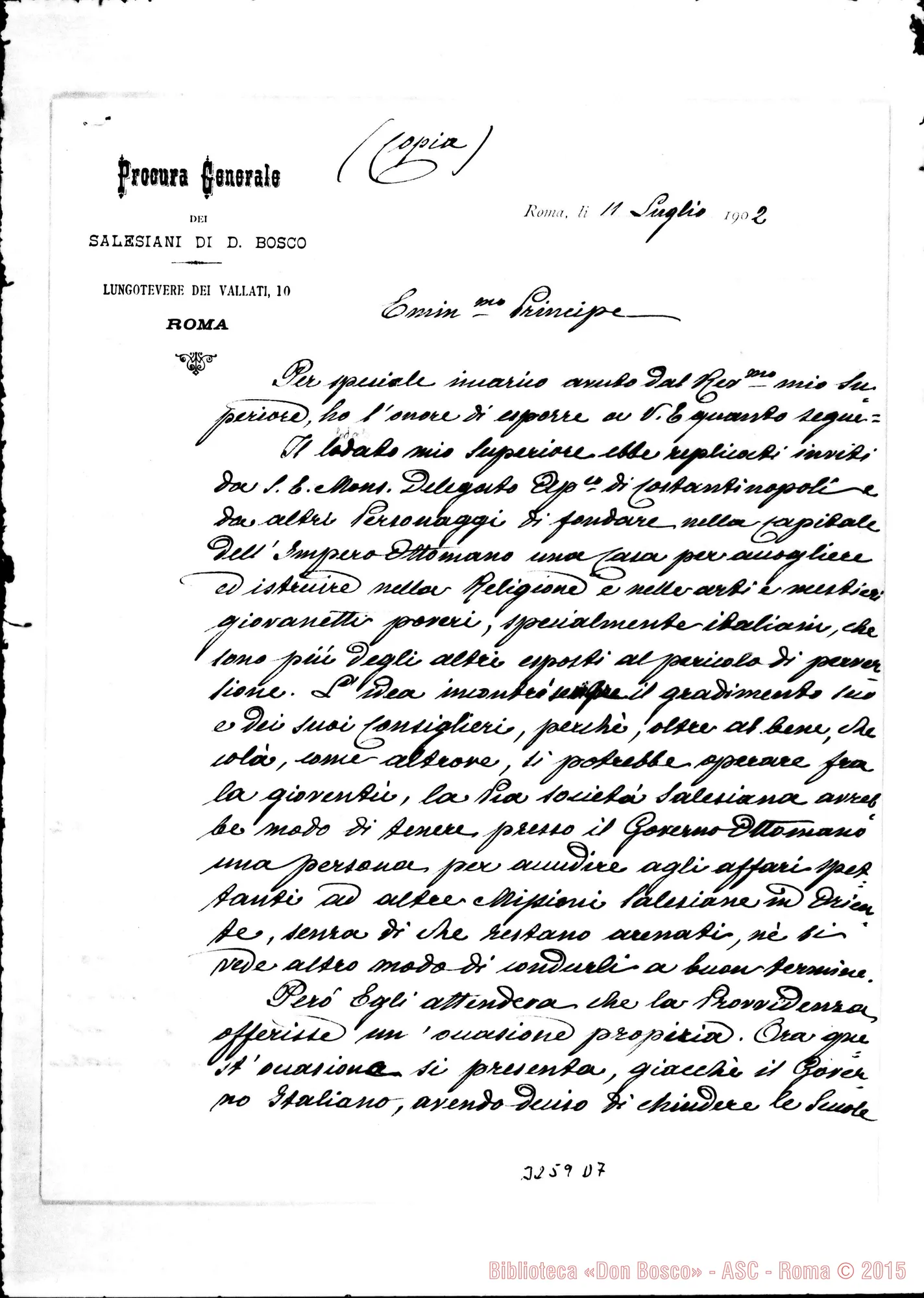 Fotogramma D 7 — Don Marenco-Don Durando. Roma, 27-06-1903. All. istanza al Card. Ledóchowski dell’11-07-1902