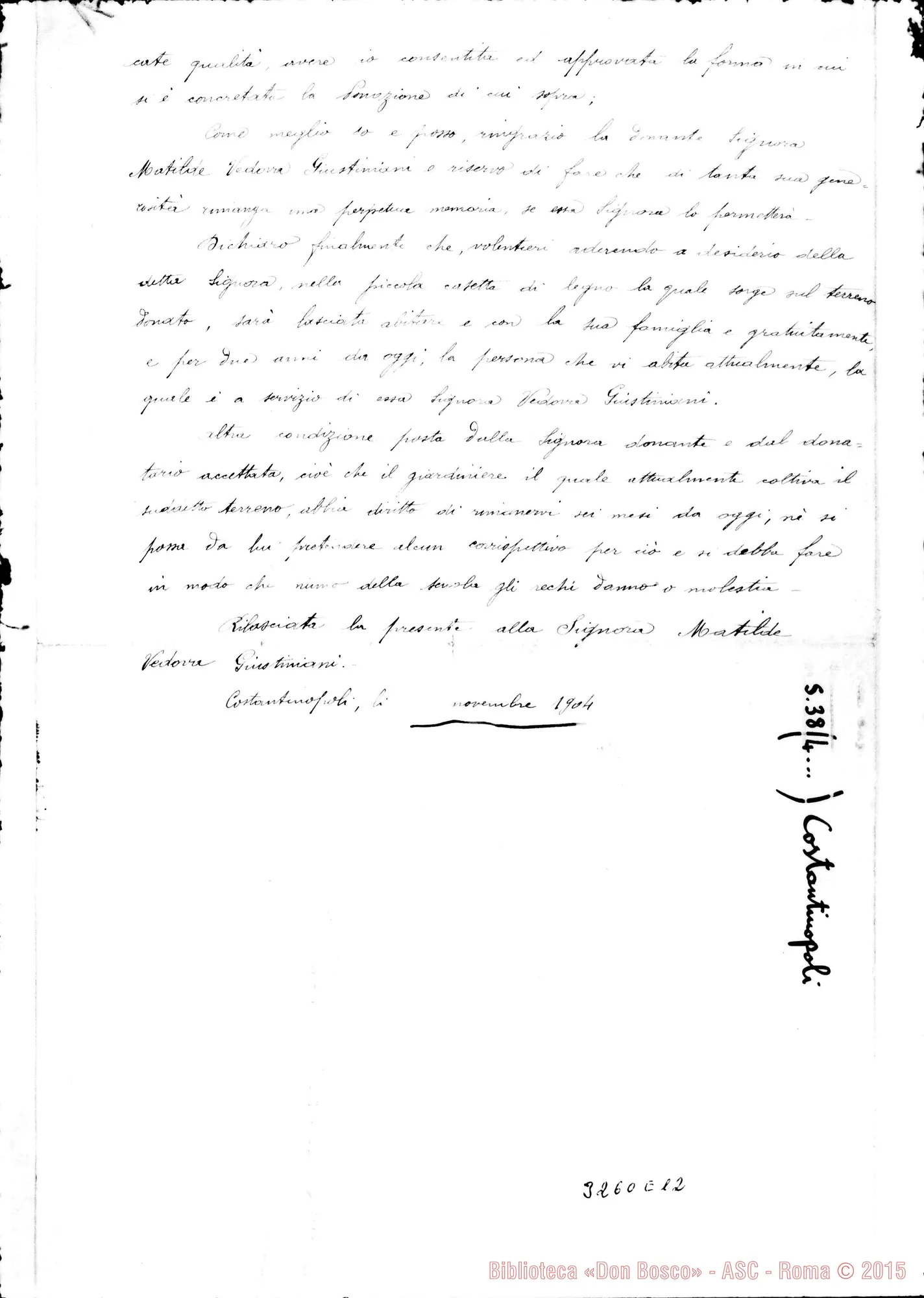 Fotogramma E 12 — Don Luigi Nai: per una fondazione in Costantinopoli. Novembre 1904