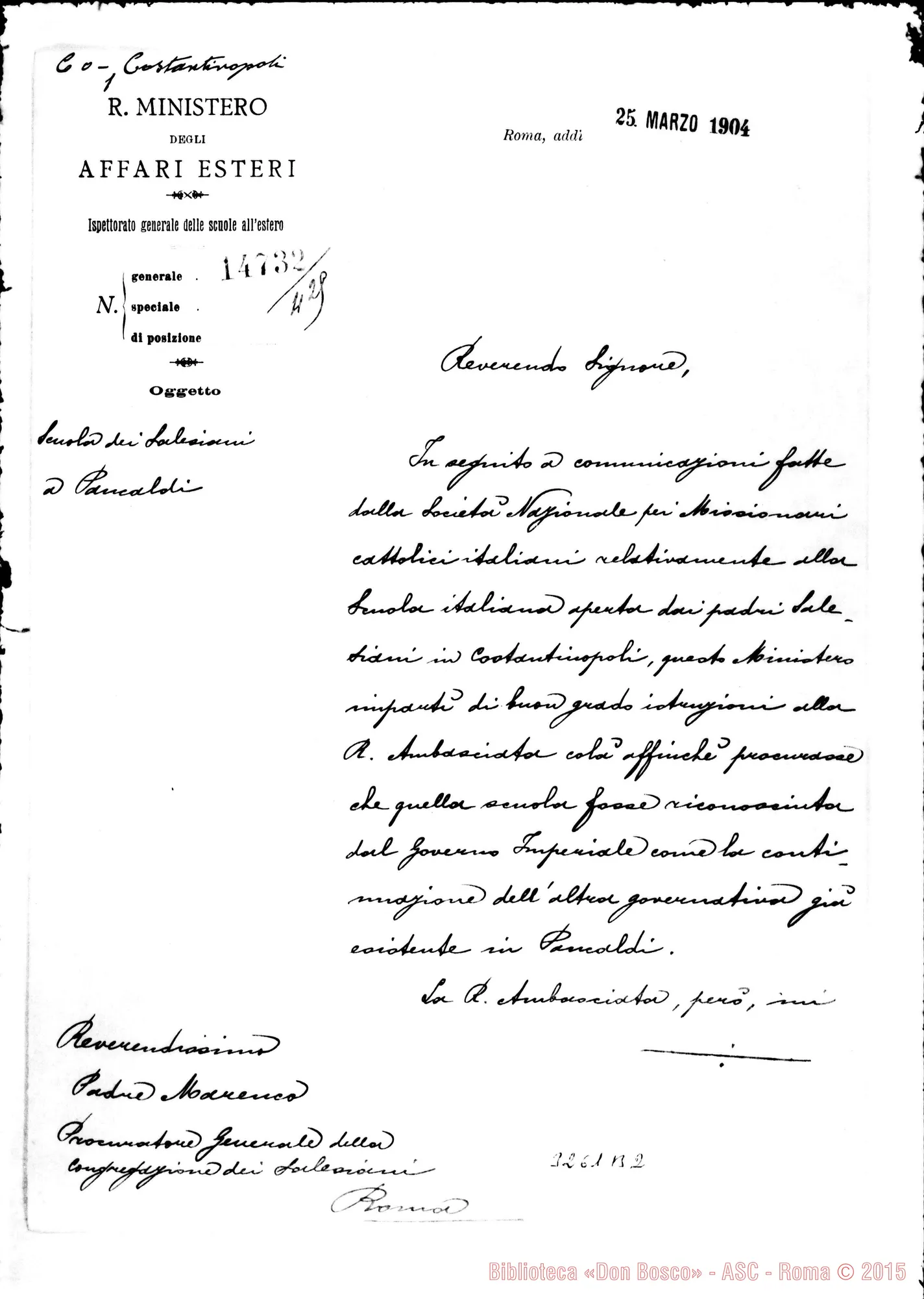 Fotogramma B 2 — Fusinato, sottosegr. di Stato-Don Marenco. Marzo 1904. Autogr. Rua