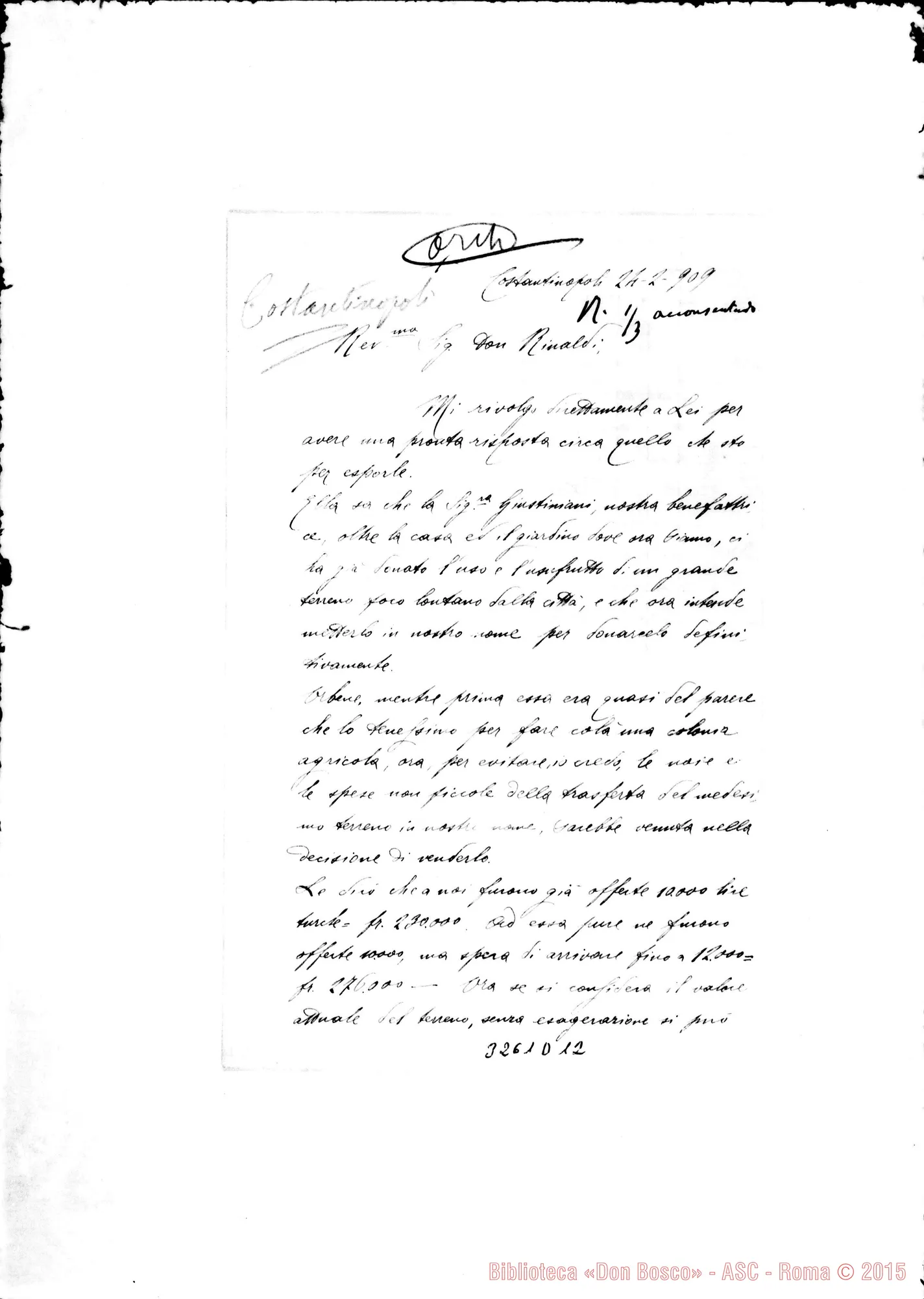 Fotogramma D 12 — Don Luigi Borino-Don Rinaldi. Costant., 24-02-1909 Autogr. Rinaldi