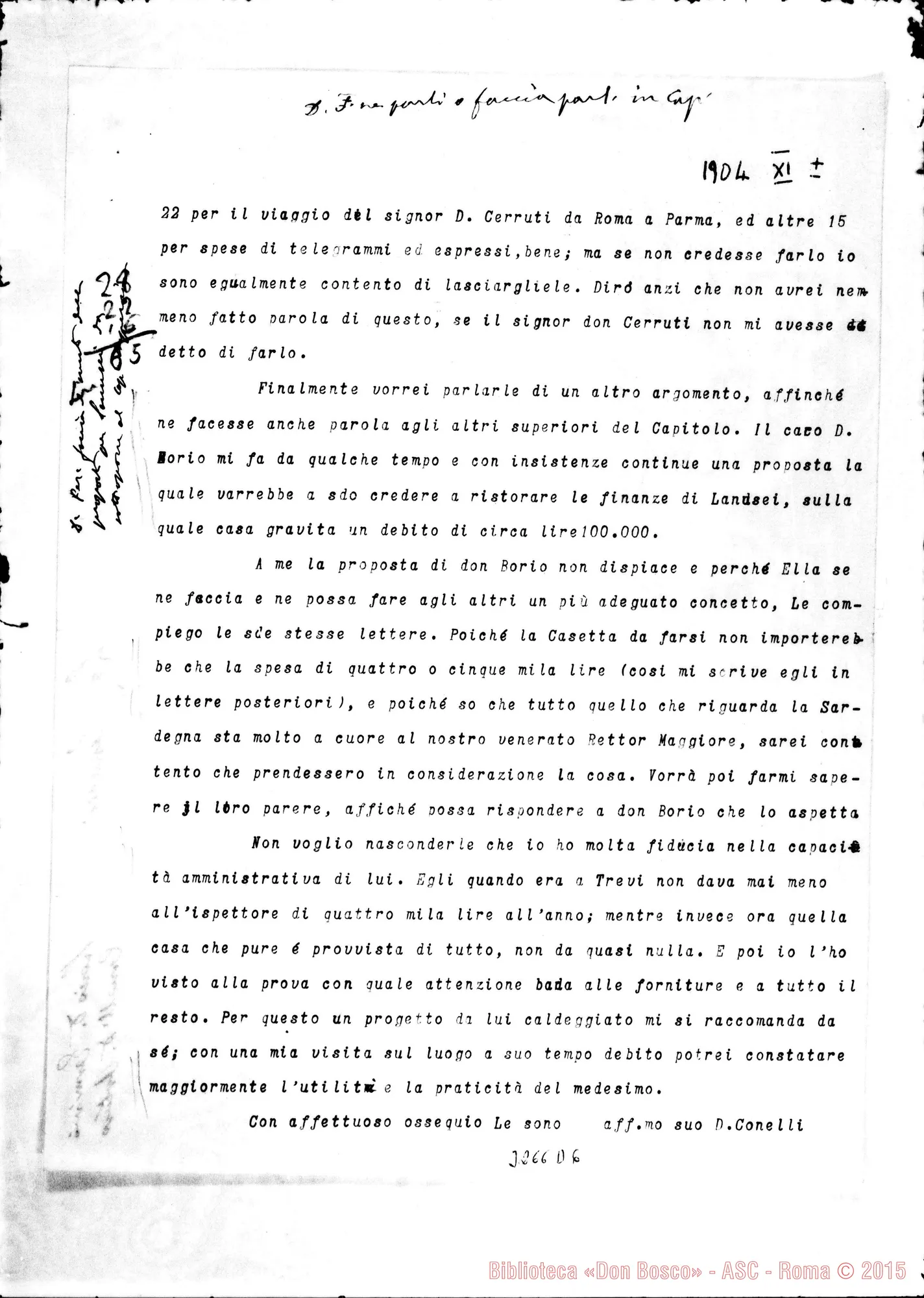 Fotogramma D 6 — Don Conelli. Lettera incompleta. Copia Autogr. Rua E Rinaldi