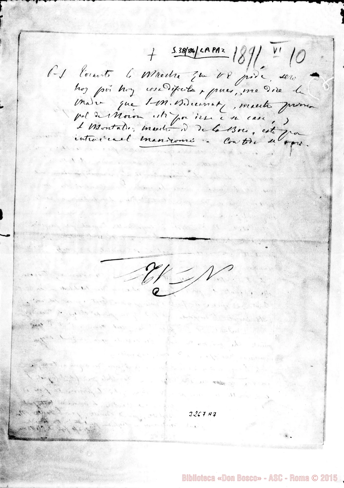 Fotogramma A 7 — La Paz (Bolivia): Mariano Battista, Ministro Plenipotenciario-Don Rua. Buenos Aires, 10-06-1891 Copia conforme. Segue: Mons. Costamagna-Mons. Cagliero. Almagro, 17-06-1891