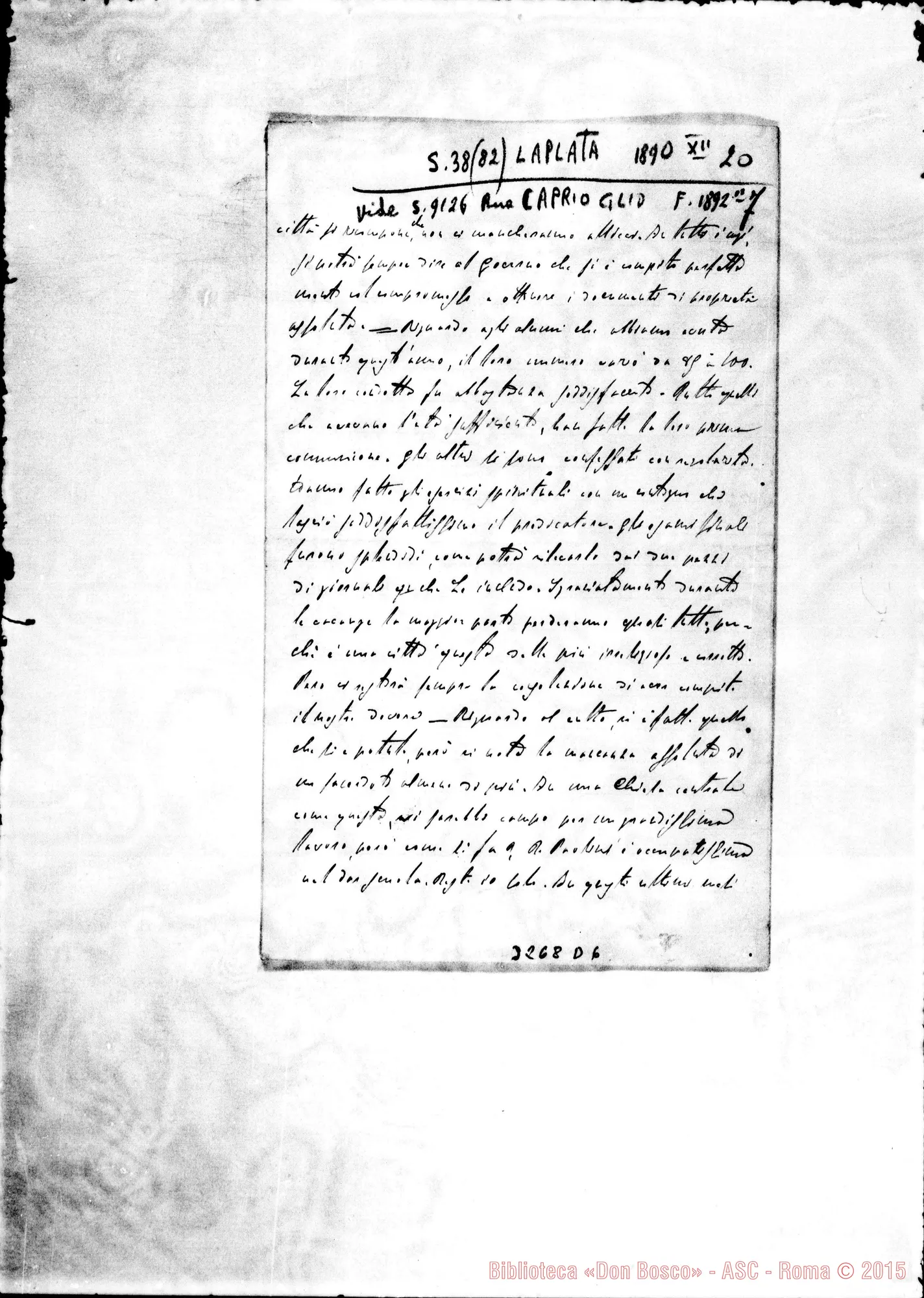 Fotogramma D 6 — La Piata: Don Felice Caprioglio-Don Rua. La Piata, 20-12-1890