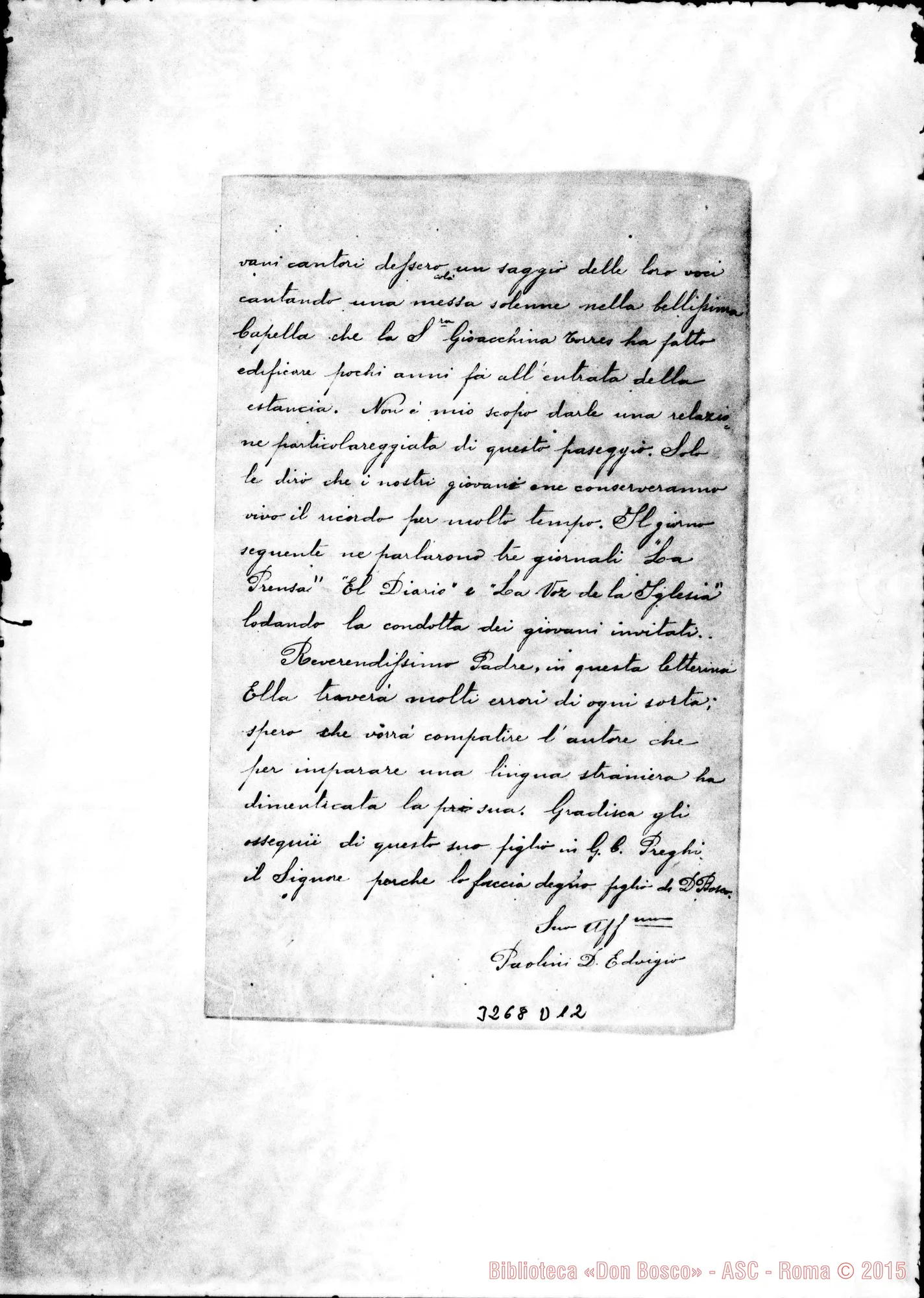 Fotogramma D 12 — Don Edvigio Paolini-Don Lazzero. La Piata, 2-05-1896