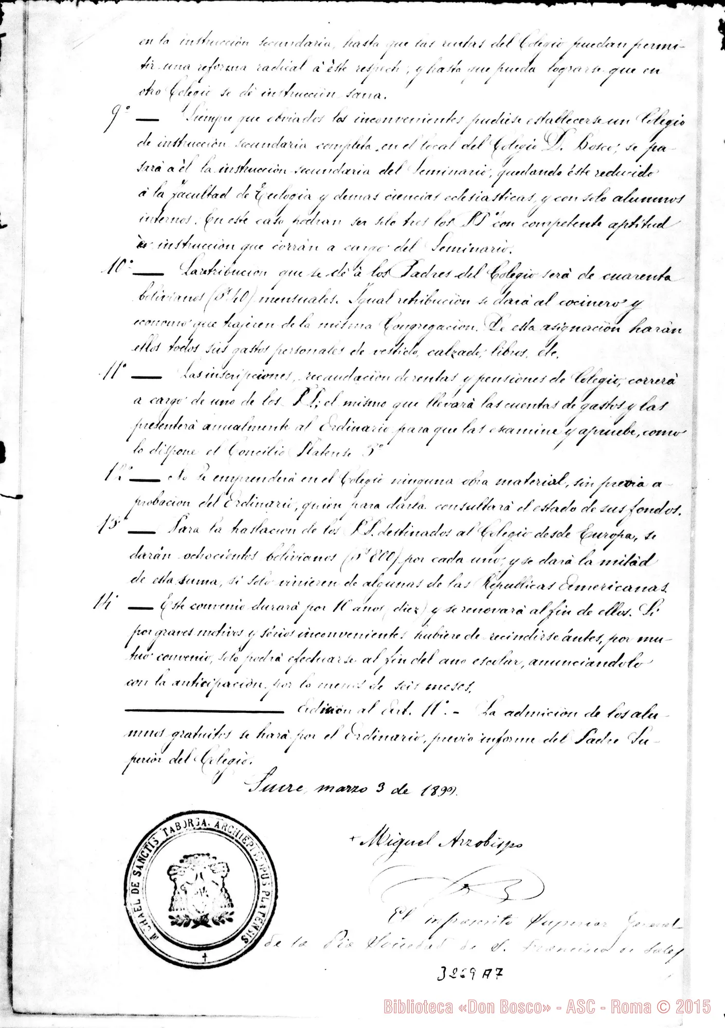 Fotogramma A 7 — Convenzione tra 1*Arciv. della Piata E Don Rua. Firma autogr. Rua