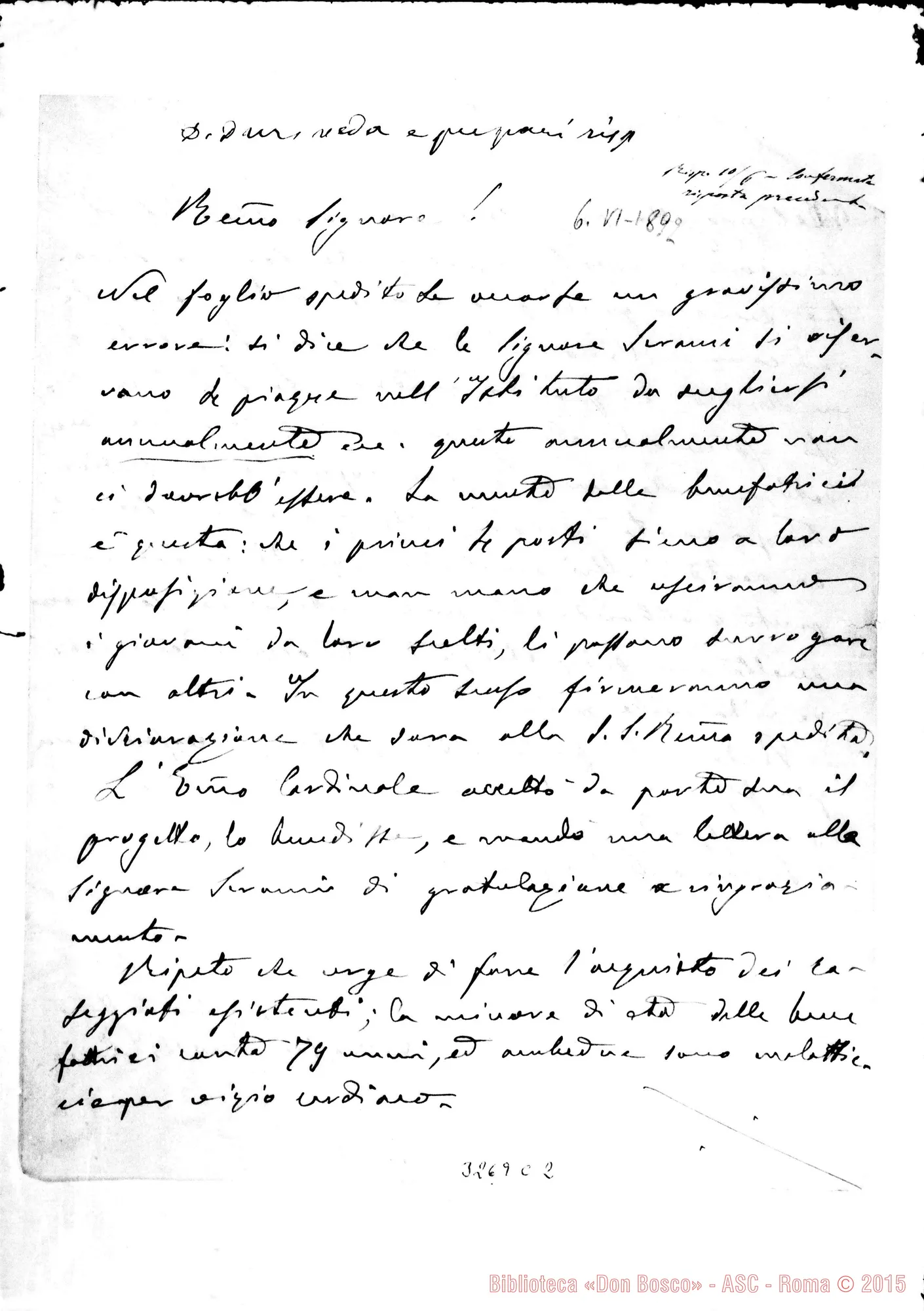 Fotogramma C 2 — Don Davide Demassari-Rev.mo Sig. Legnago, 6-06-1892 Autogr. Rua