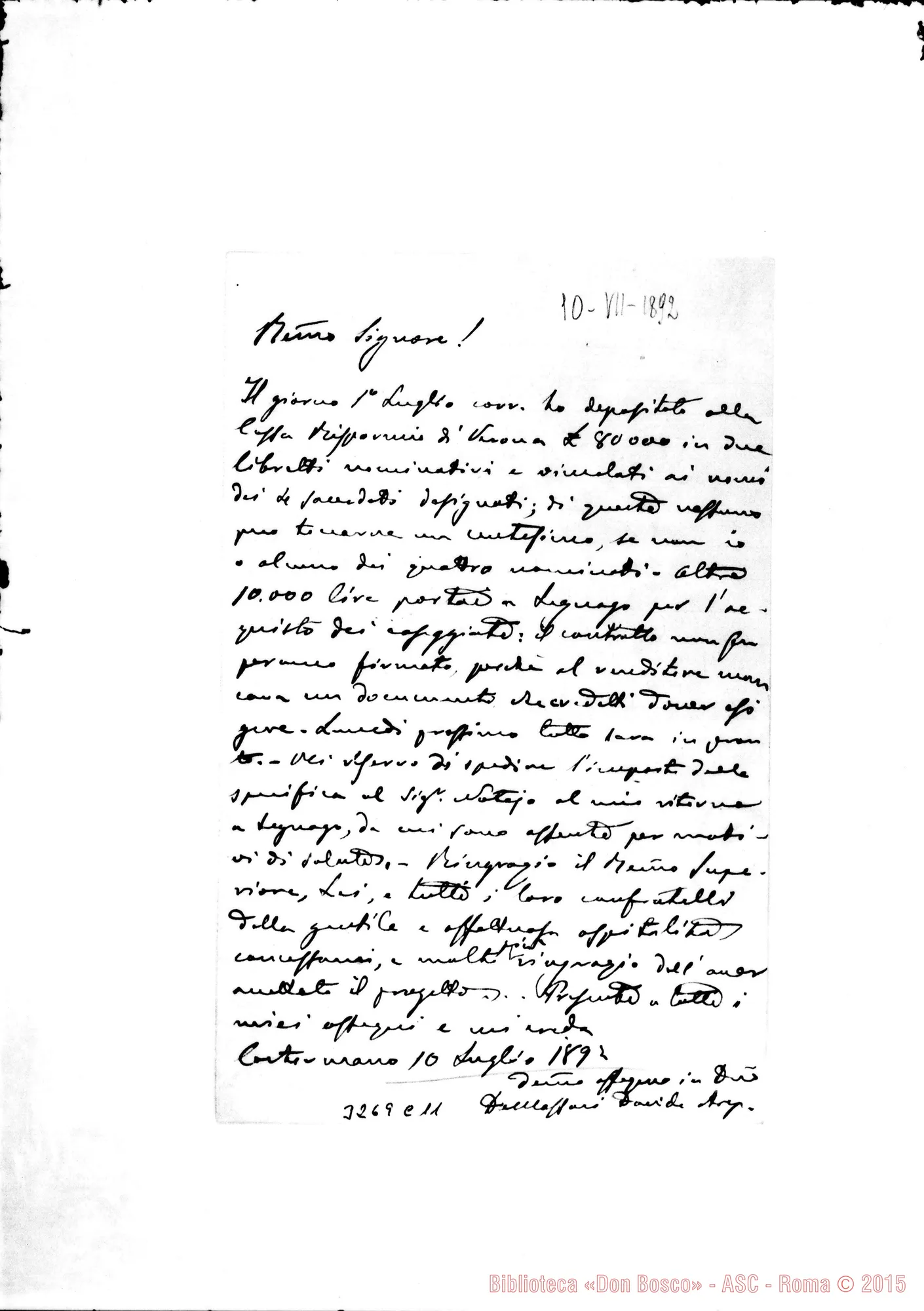 Fotogramma C 11 — Don Davide Demassari-Rev.mo Sig., il 10-07-1892