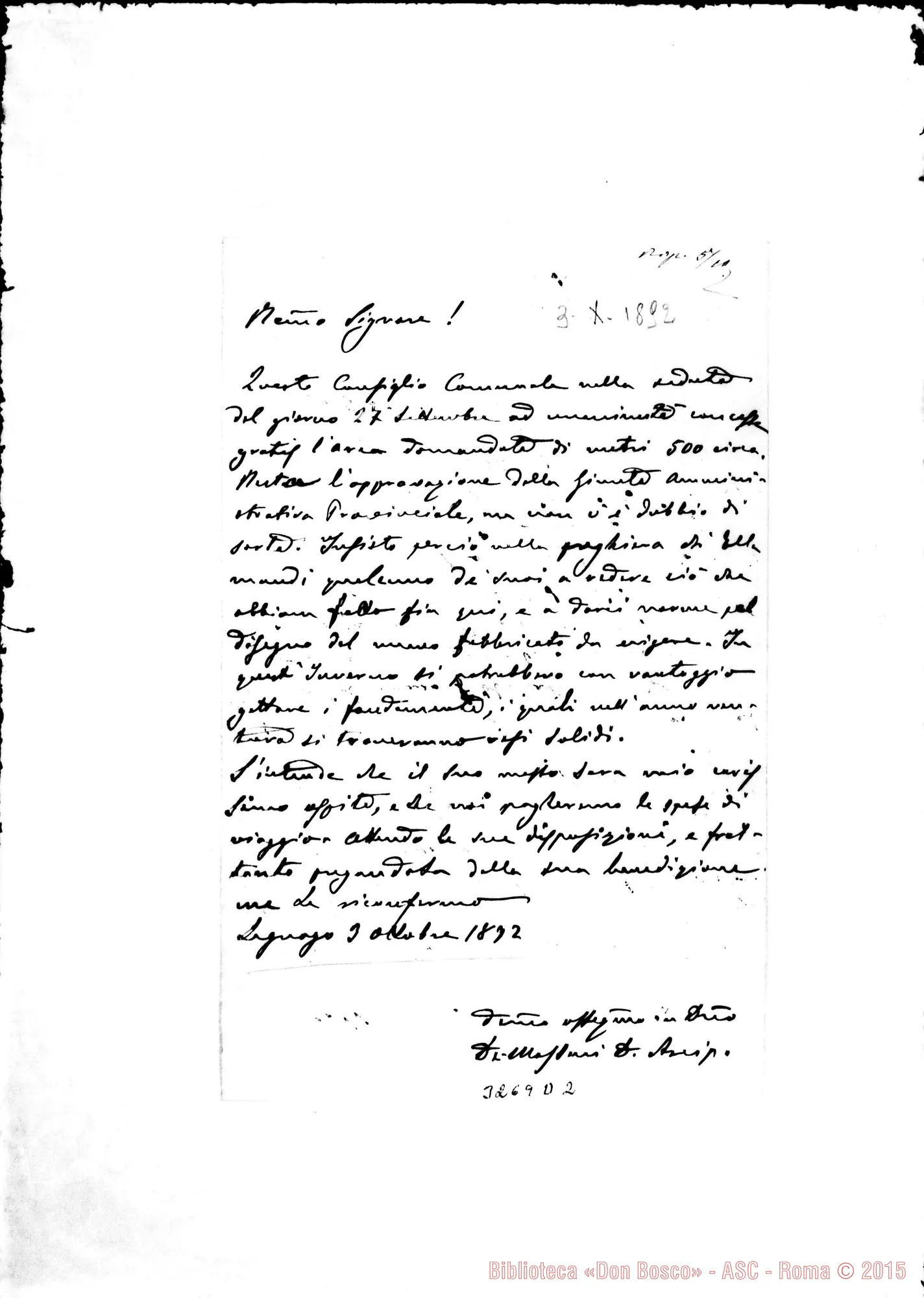 Fotogramma D 2 — Don Davide Demassari-Rev.mo Sig. Legnago, 3-10-1892