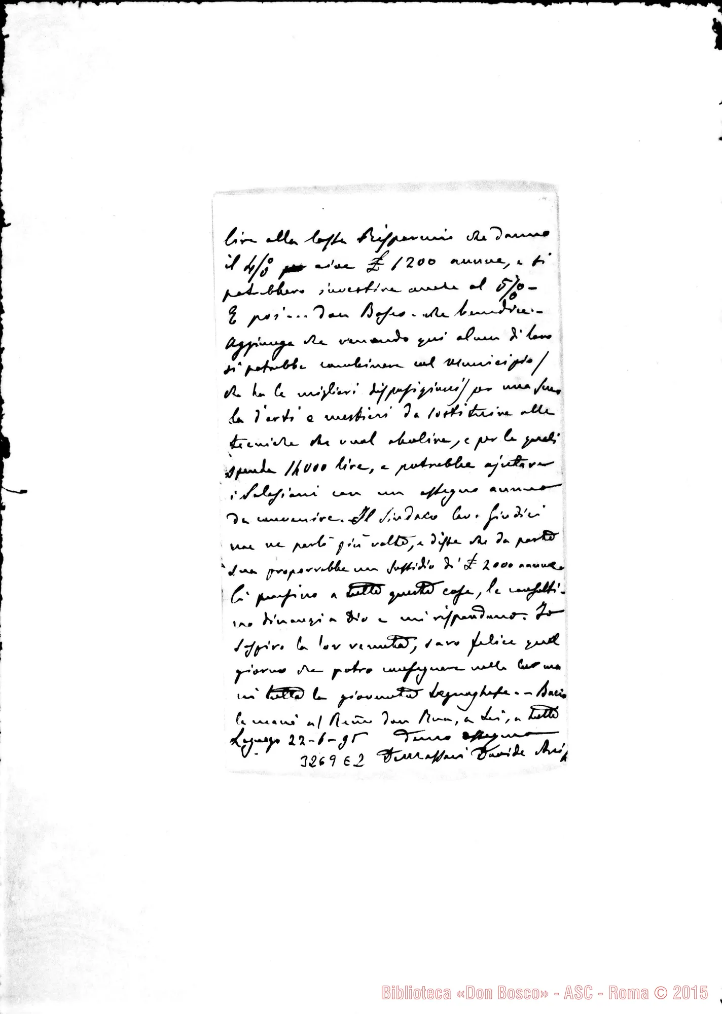 Fotogramma E 2 — Don Davide Demassari-Rev.mo Sig. Legnago, 22-06-1895 Autogr. Rua