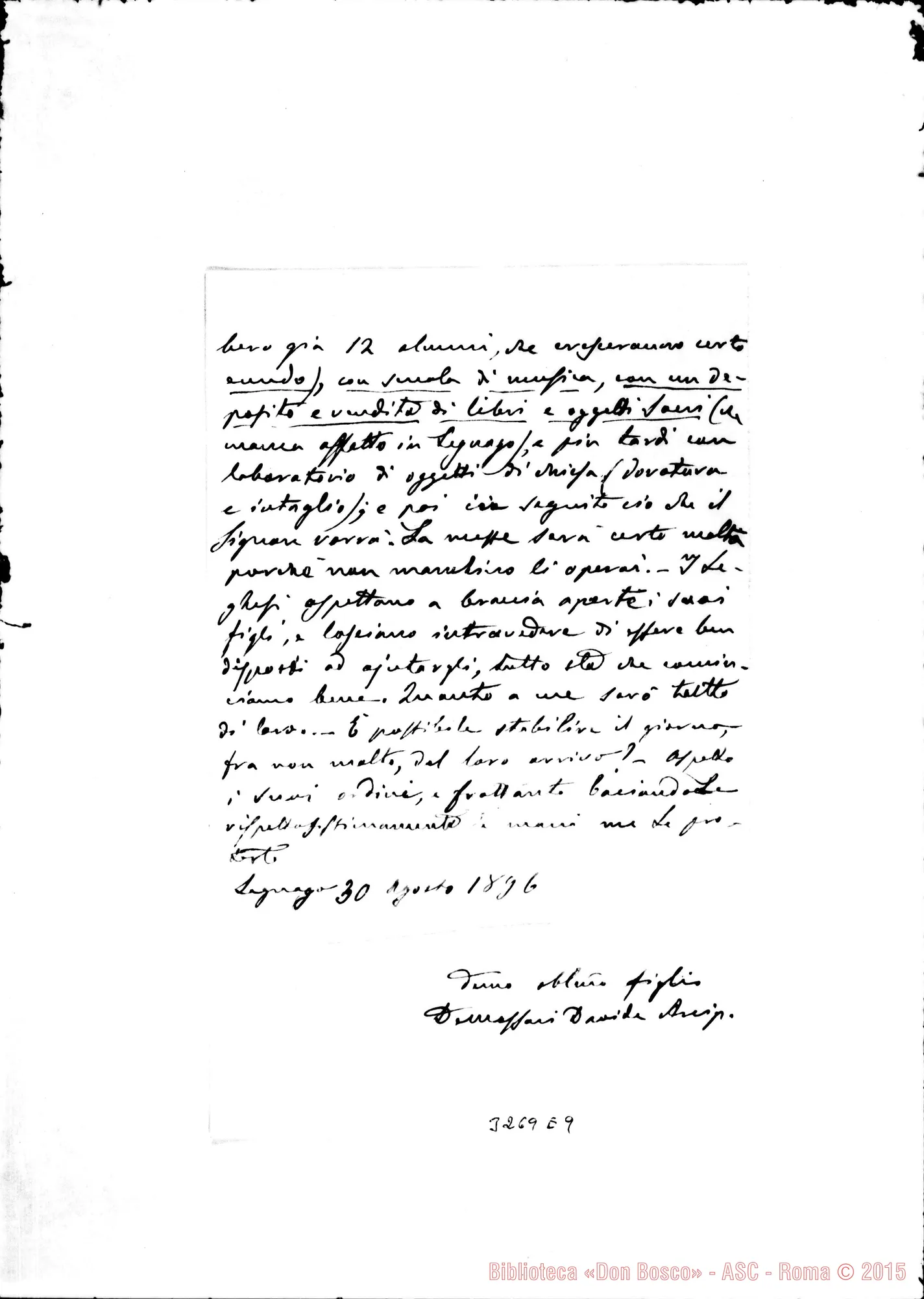 Fotogramma E 9 — Don Davide Demassari-Rev.mo Sig. Legnago, 30-08-1896