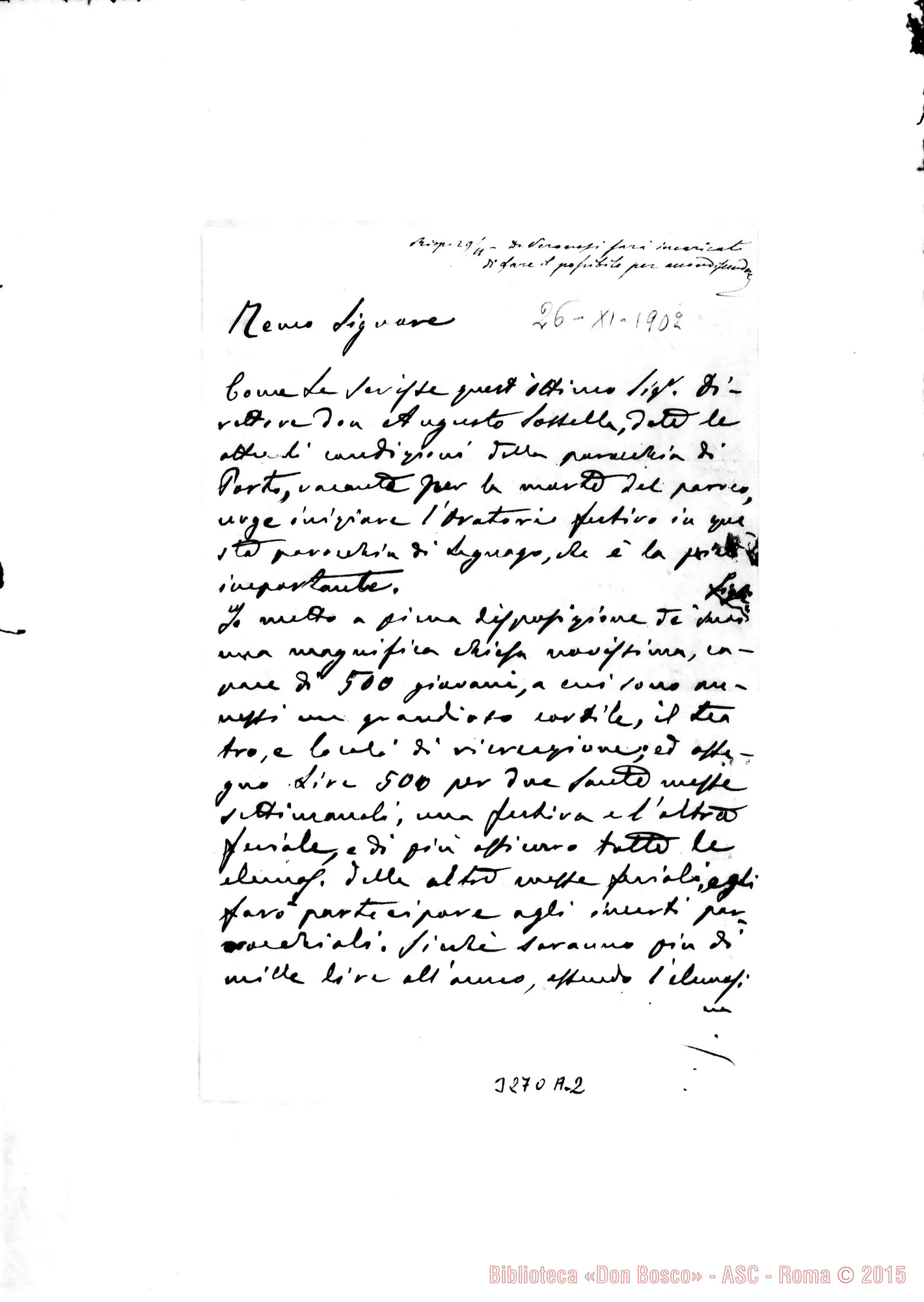 Fotogramma A 2 — Don Davide Demassari-Rev.do Sig. Legnago, 26-11-1902