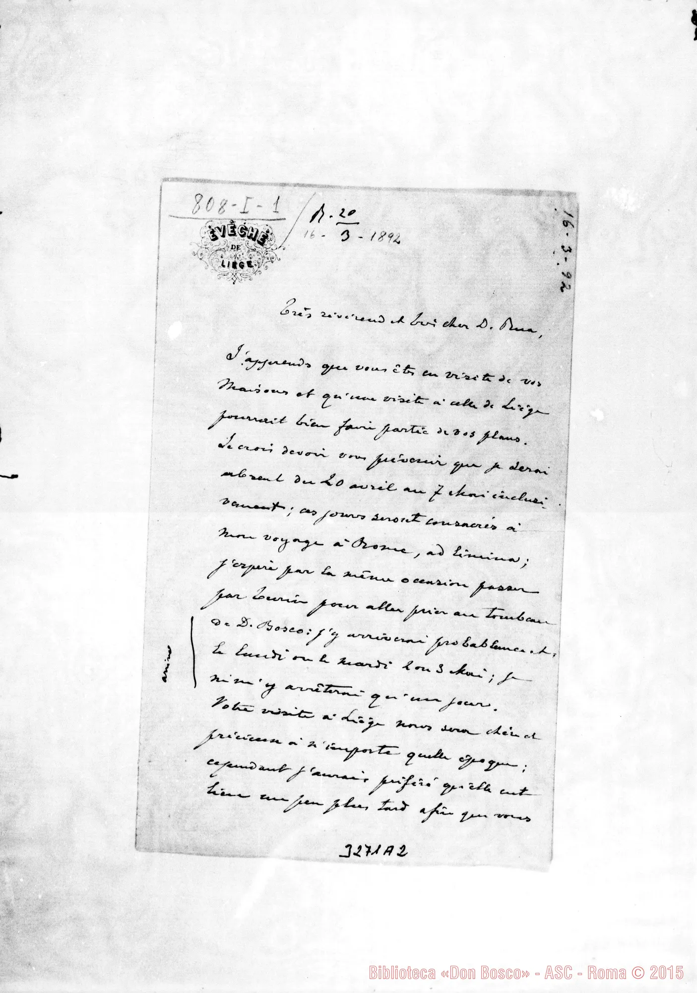 Fotogramma A 2 — Vittore G. Doutreloux, vesc.-Don Rua. Liège, 16-03-1892