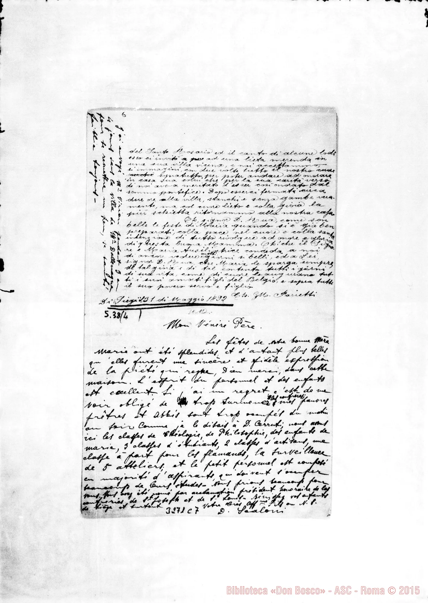 Fotogramma C 7 — Ch. Giovanni Parietti-Don Rua. Liège, 31-05-1892 Autogr. Rua. Segue D. Scaloni-Don Rua.
