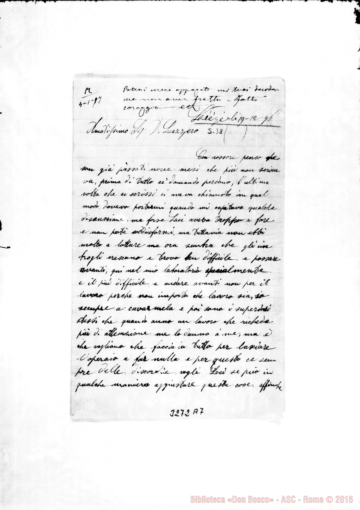 Fotogramma A 7 — Giuseppe Weis, coad.-Don Lazzero. Liège, 19-12-1896