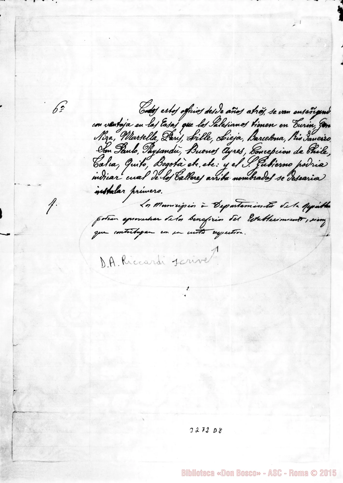 Fotogramma D 8 — Lima-Santa Rosa: Proyecto de una Escuela-Taller de Artes y Oficios, 1891