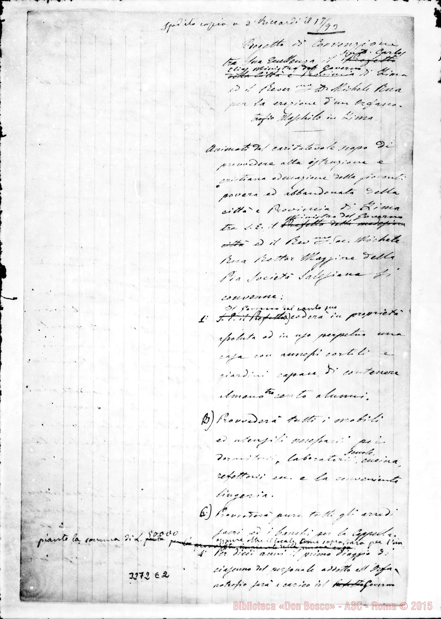 Fotogramma E 2 — Progetto di convenzione. Ms. con autografi. Rua. Novembre 1893