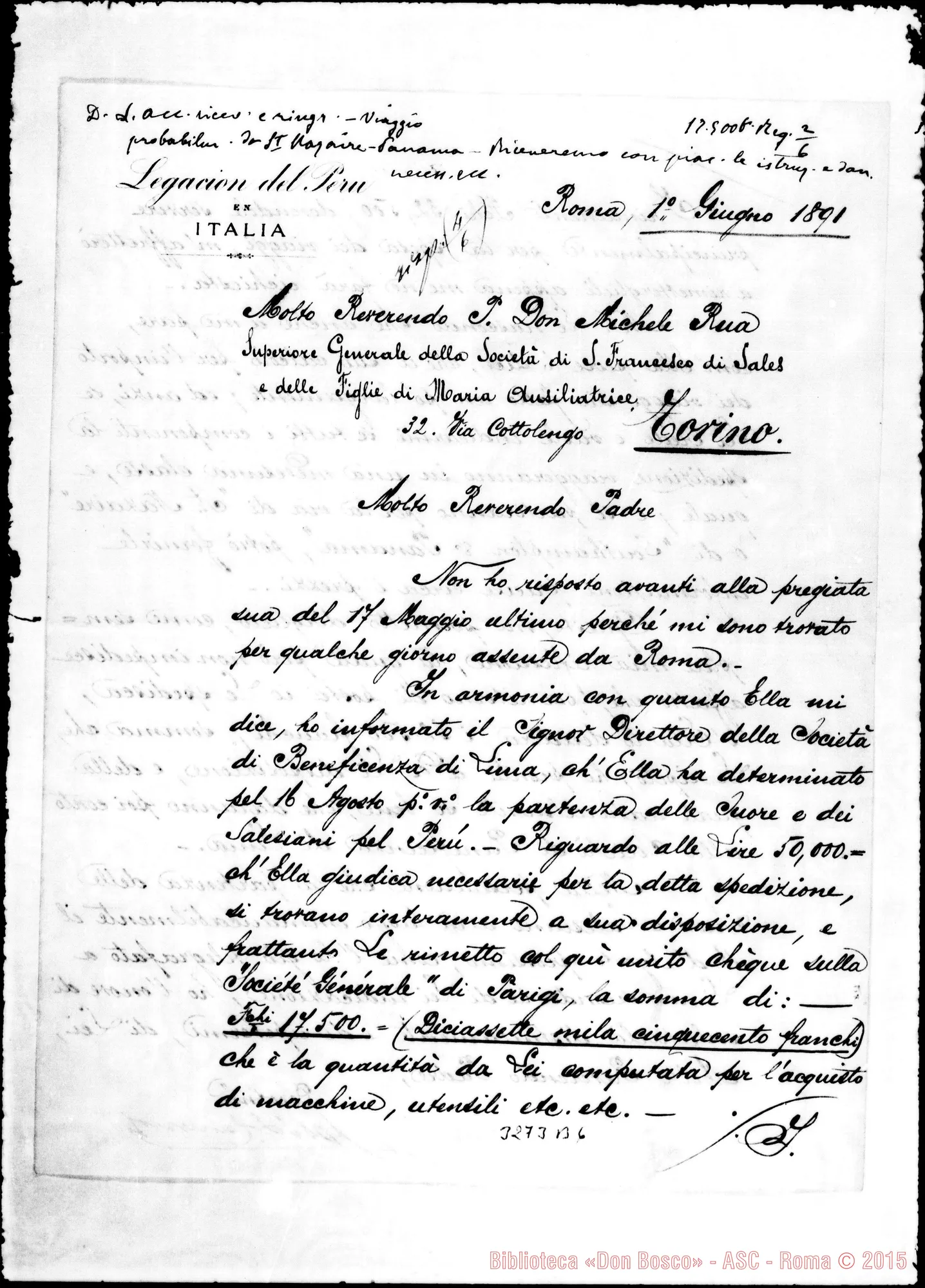 Fotogramma B 6 — José F. Canevaro-Don Rua. Roma, 1-06-1891 Autogr. Rua