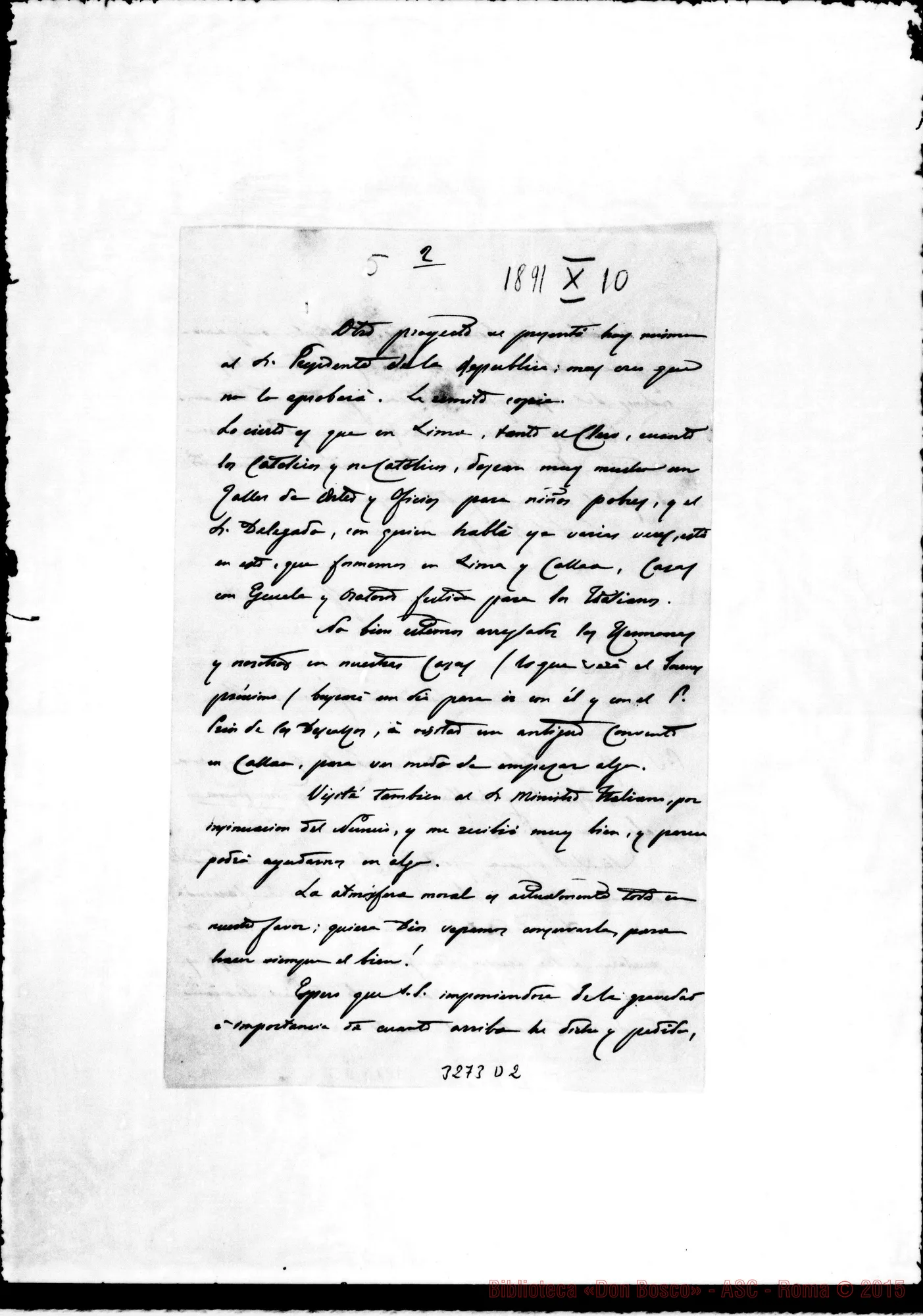 Fotogramma D 2 — Don Antonio Riccardi-Mons. Cagliero. Lima, 10-10-1891
