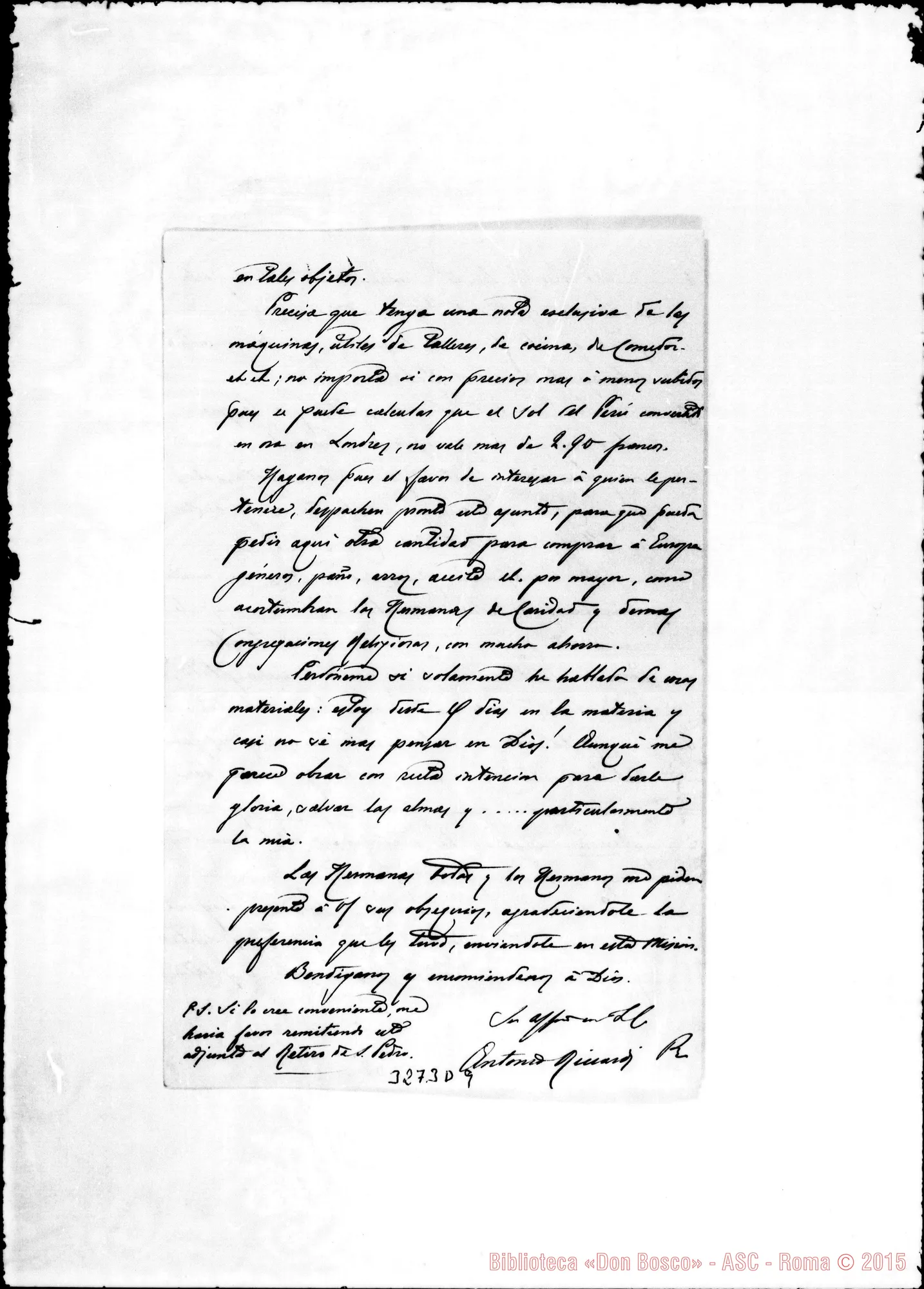 Fotogramma D 9 — Don Antonio Riccardi-Don Rua. Lima, 15-10-1891 Autogr. Rua