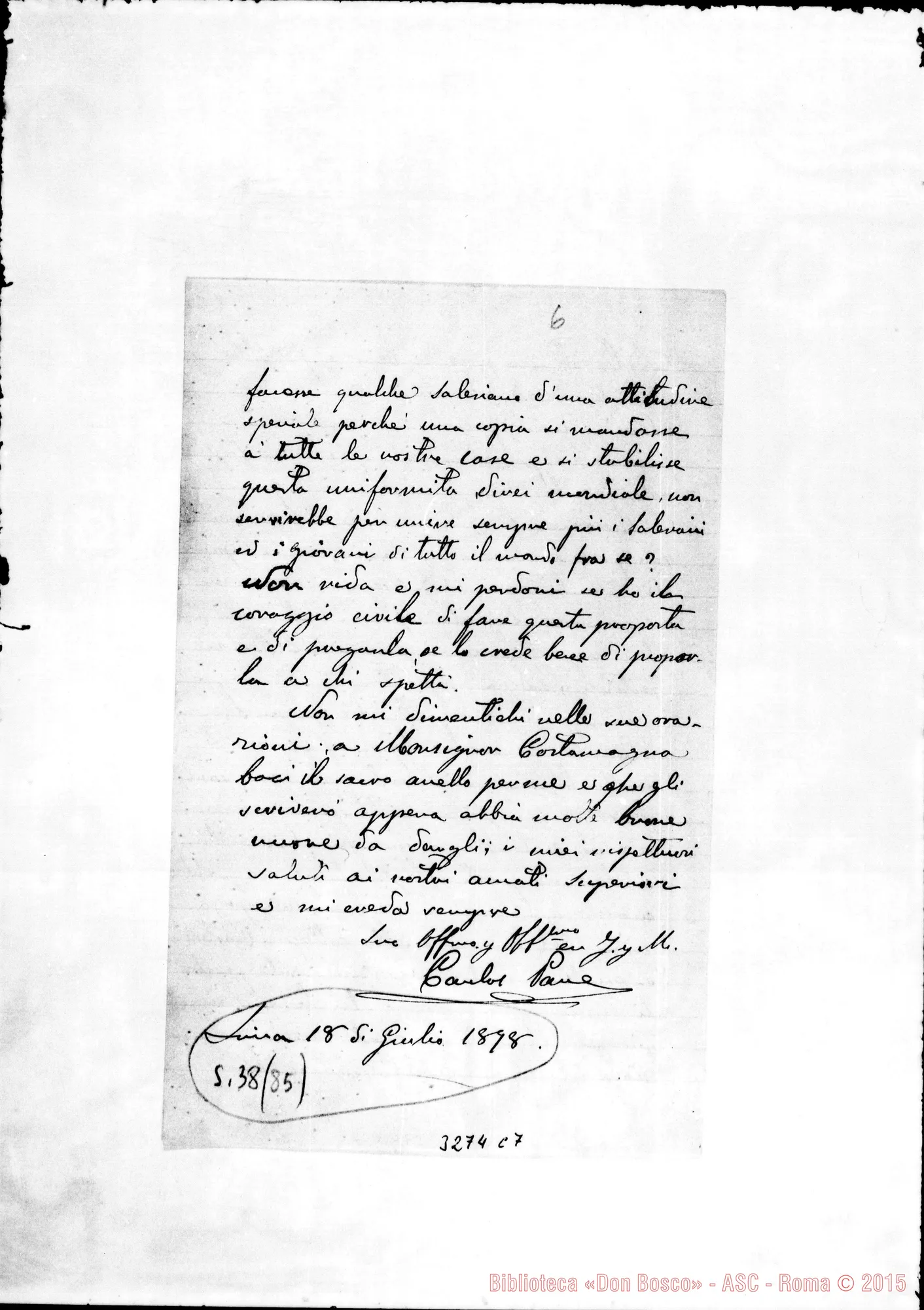 Fotogramma C 7 — Don Carlos Pane-Don Barberis. Lima, 18-07-1898