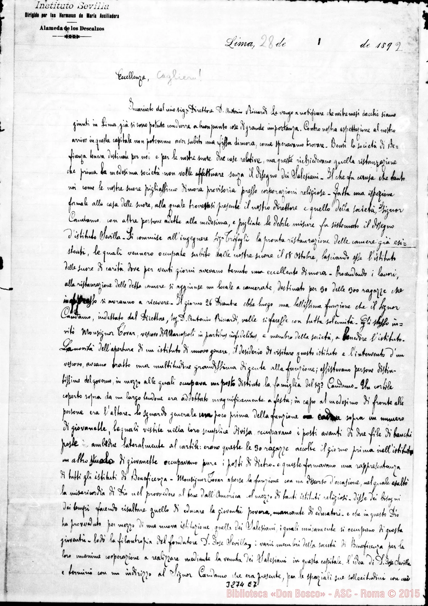Fotogramma E 7 — Don Guido Terzolo-Mons. Cagliero. Lima, 28-01-1892