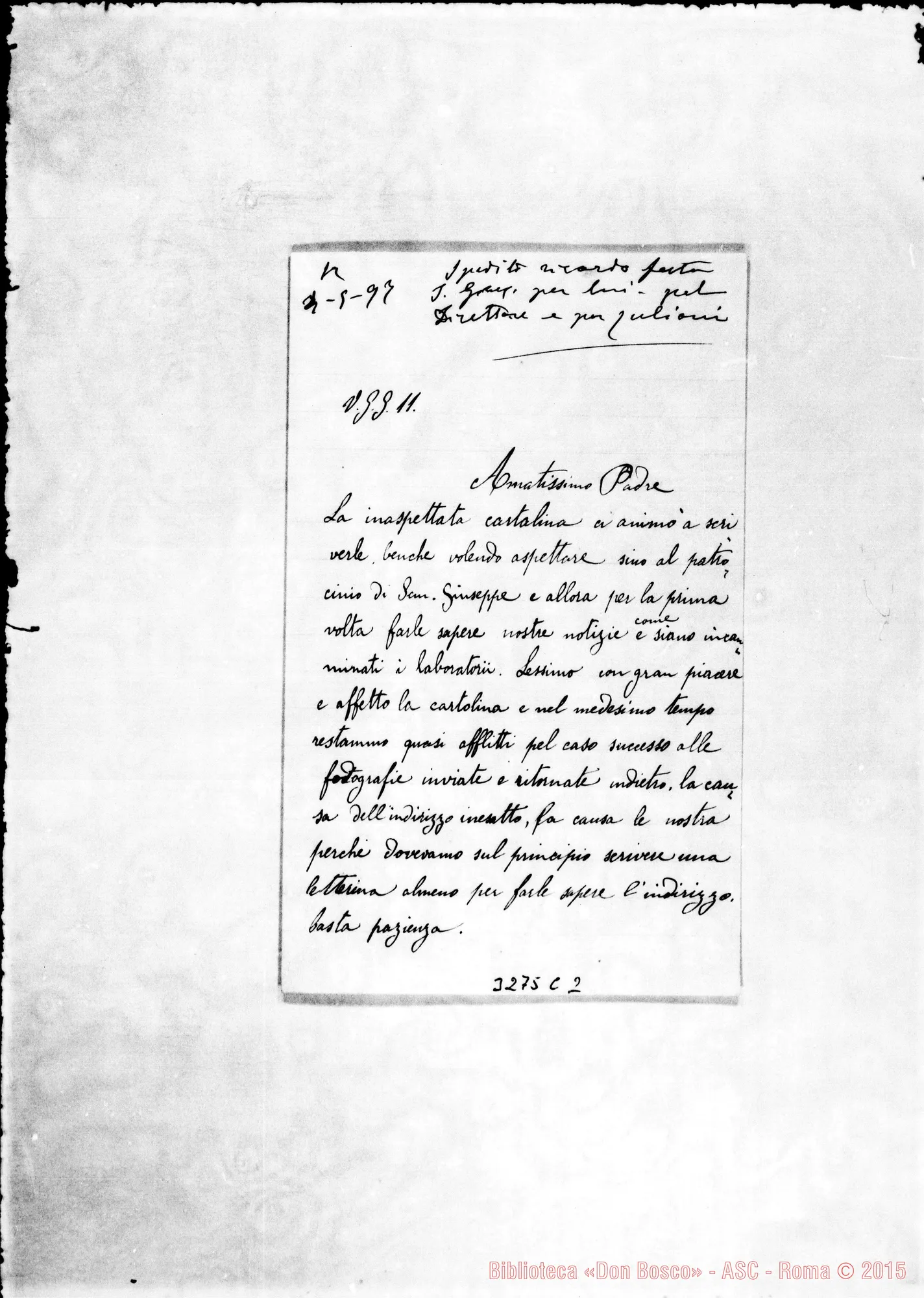 Fotogramma C 2 — De Pascale Salvatore, coad.-Amatissimo Padre. Lisboa, 23-04-1897