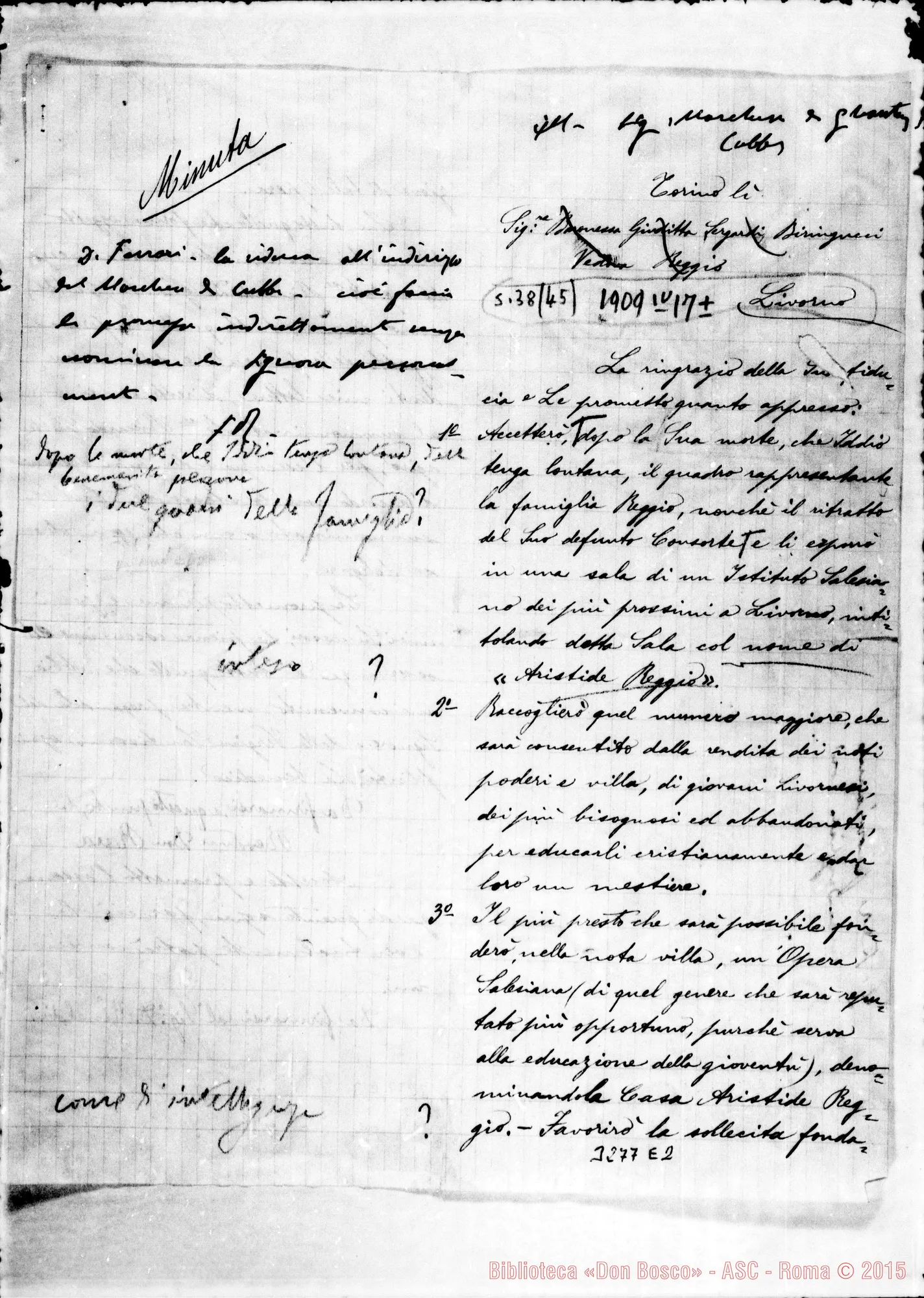 Fotogramma E 2 — Minute di lettera al Marchese di Ghantuz, con autogr. Rinaldi