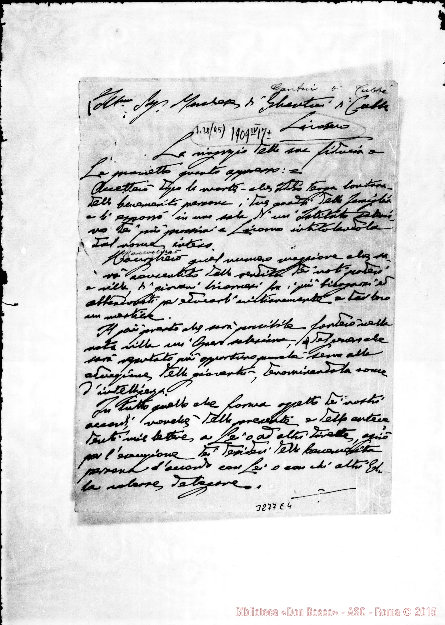 Fotogramma E 4 — Minute di lettera al Marchese di Ghantuz, con autogr. Rinaldi