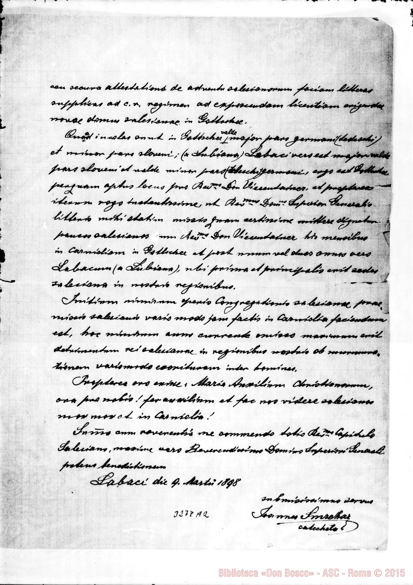 Fotogramma A 2 — Ljubljana: Joannes Smrekar-Don Rua. Labaci, 9-12-1898