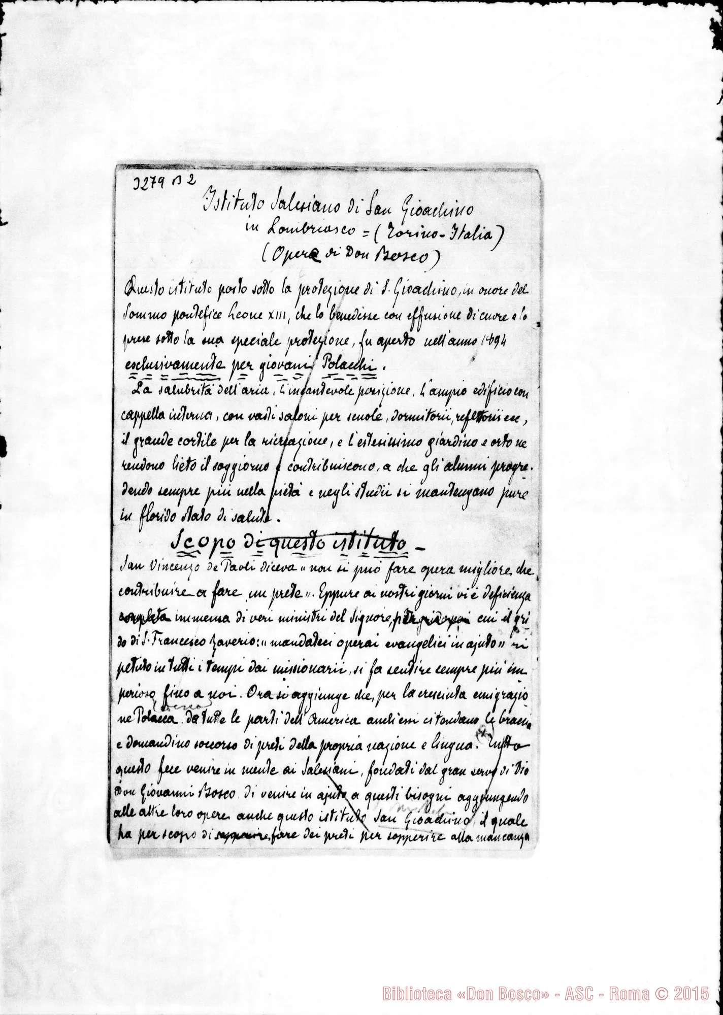 Fotogramma B 2 — Regolamento di Lombriasco. Ms. in gran parte di Don Barberis