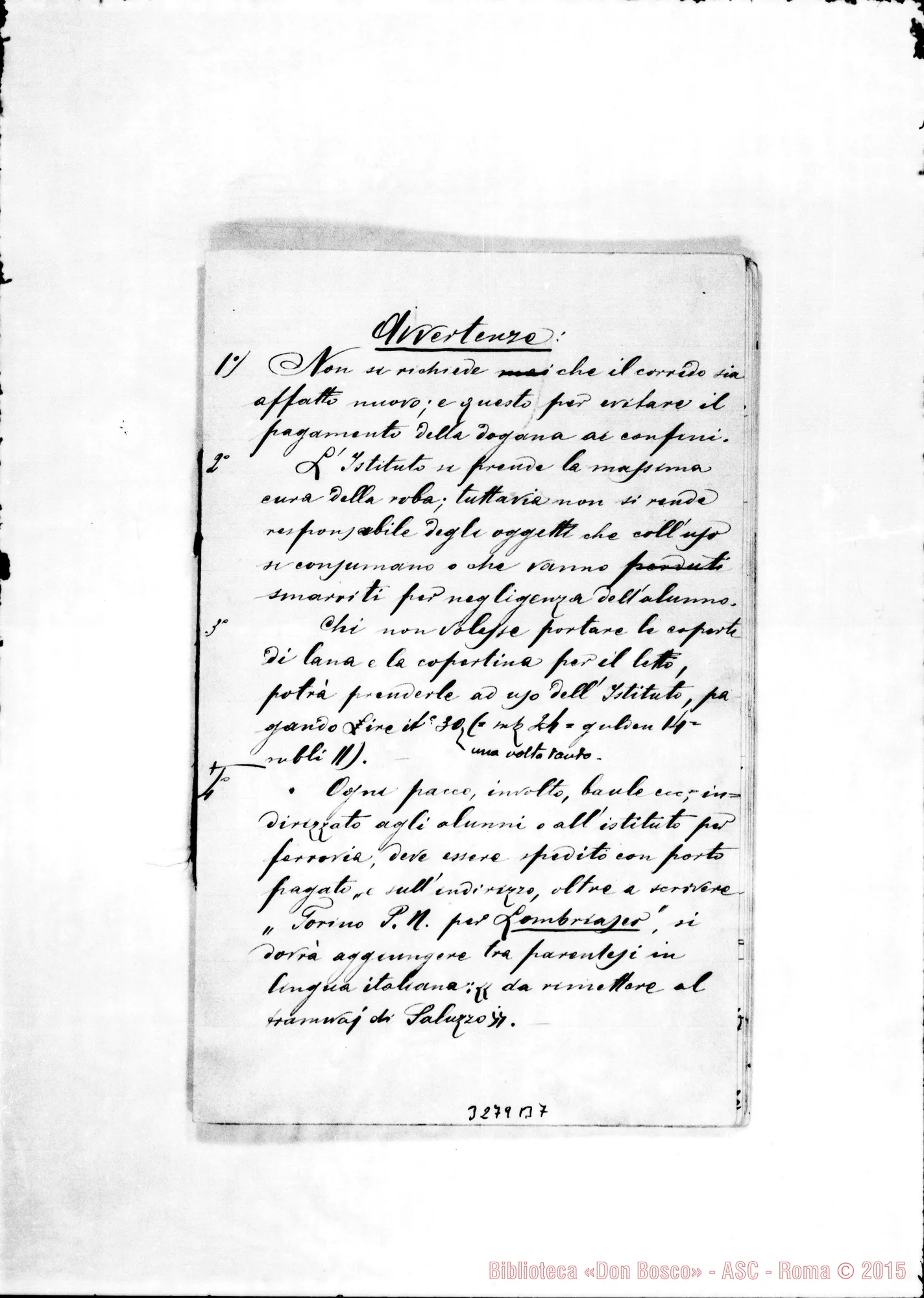 Fotogramma B 7 — Regolamento di Lombriasco. Ms. in gran parte di Don Barberis