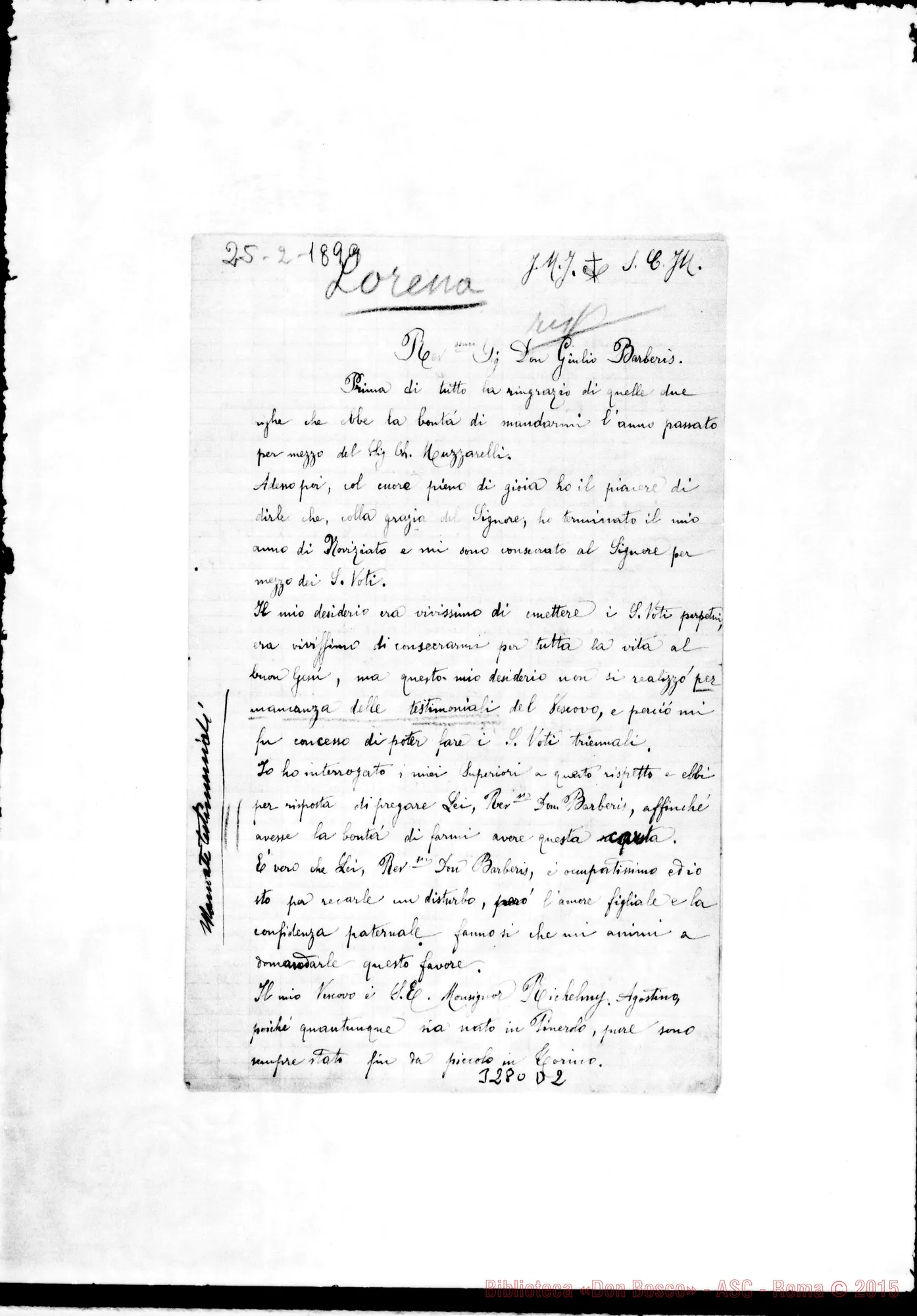 Fotogramma D 2 — Mario Maria Maspes-Don Barberis. Lorena, 25-02-1899