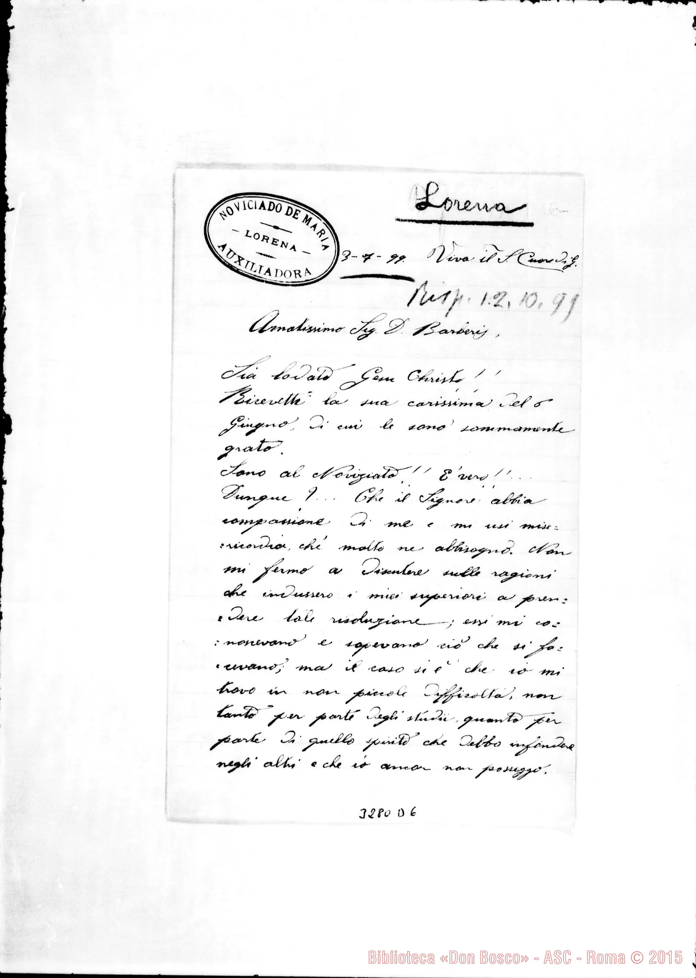 Fotogramma D 6 — Don Fausone Giuseppe-Don Barberis. Lorena, 3-07-1899