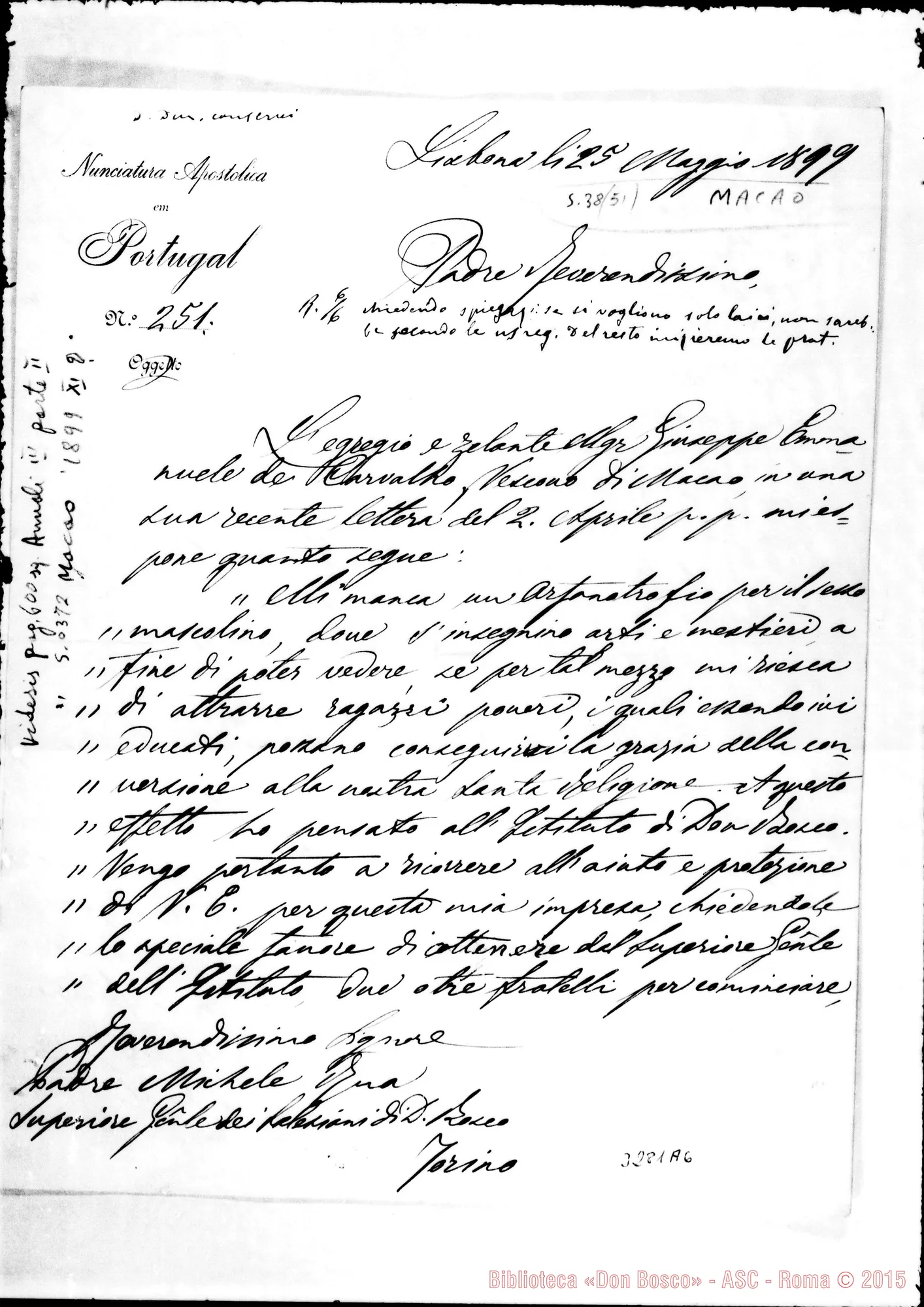 Fotogramma A 6 — Macao: Andrea Aiuti, arciv. Nunzio Apost.-Don Rua. Lisbona, 25-05-1899 Autogr. Rua