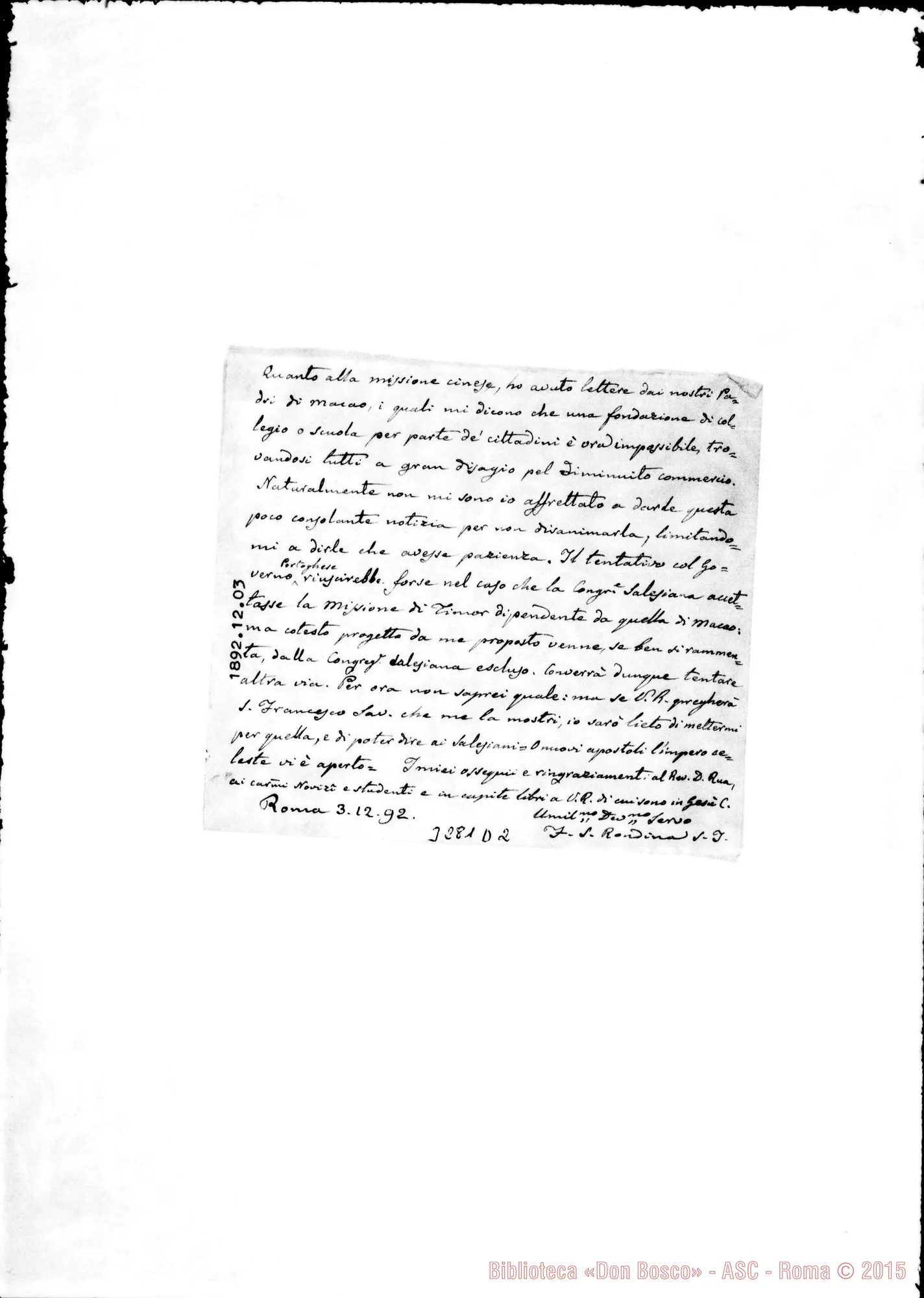 Fotogramma D 2 — Don Rondina-senza intestazione. Roma, 3-12-1892
