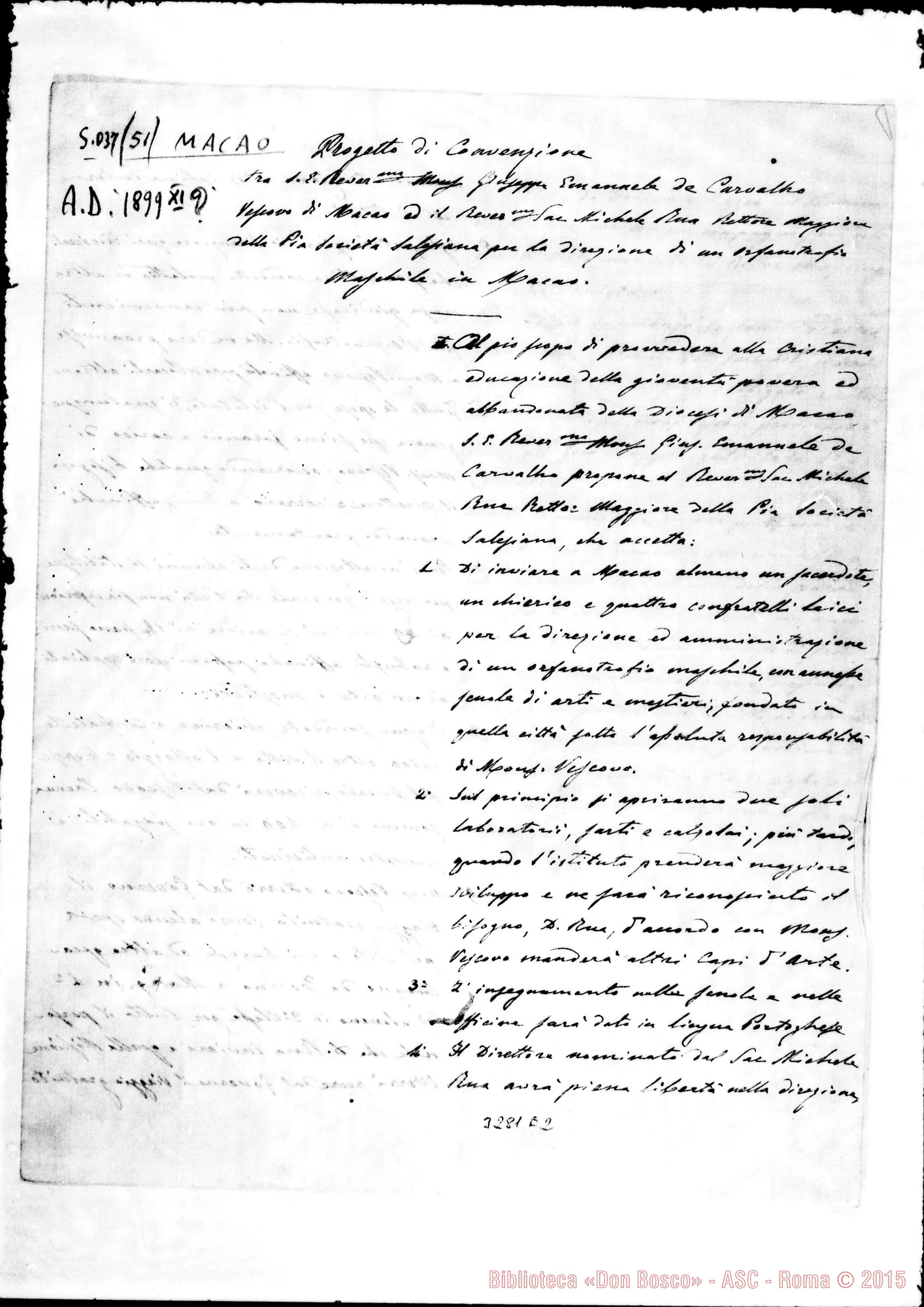 Fotogramma E 2 — Don Durando: Progetto di Convenzione. 1899