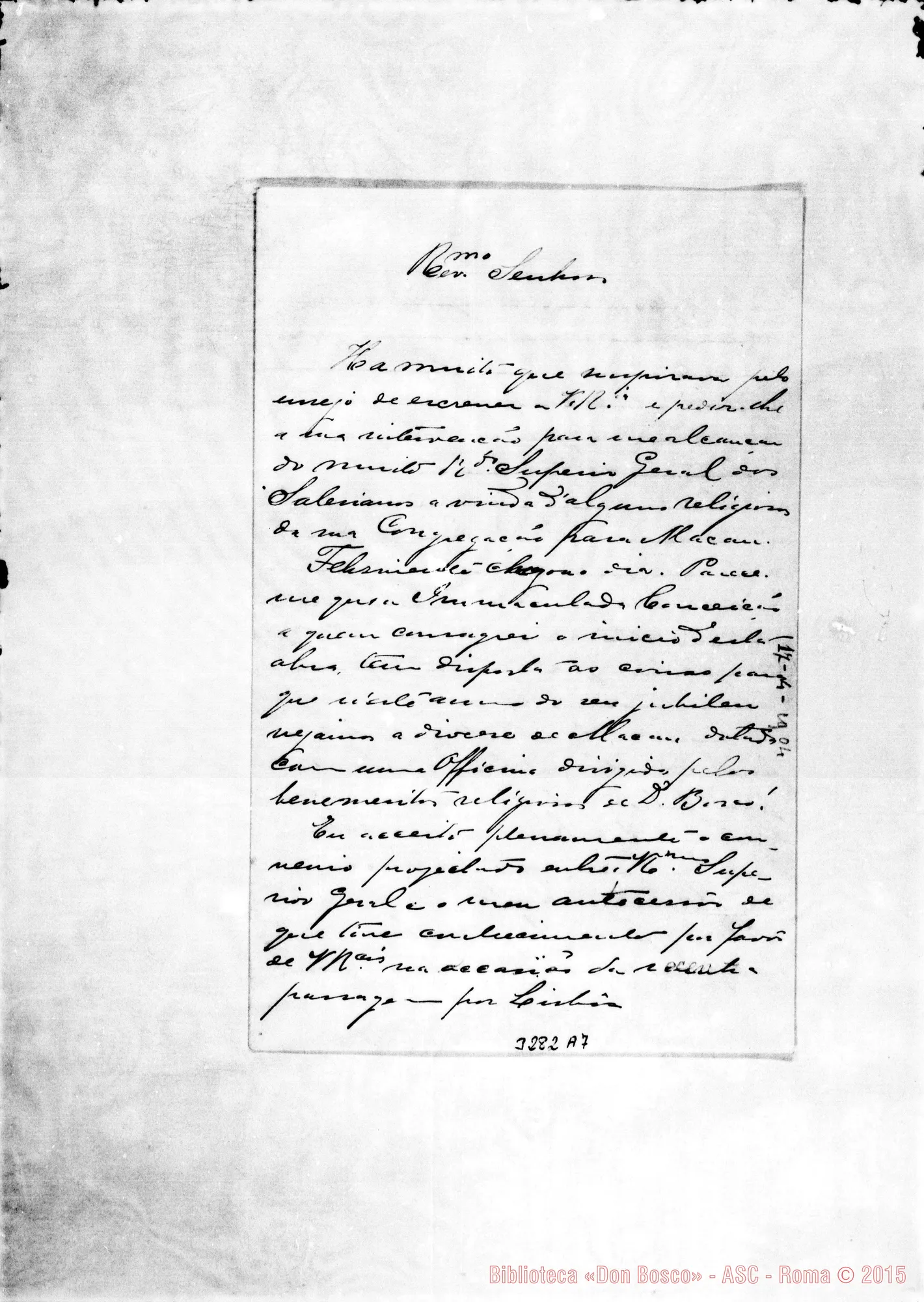 Fotogramma A 7 — Giov. P. de Azevedo, vesc. di Macao-Signor, il 17-04-1904. All. trascrizione