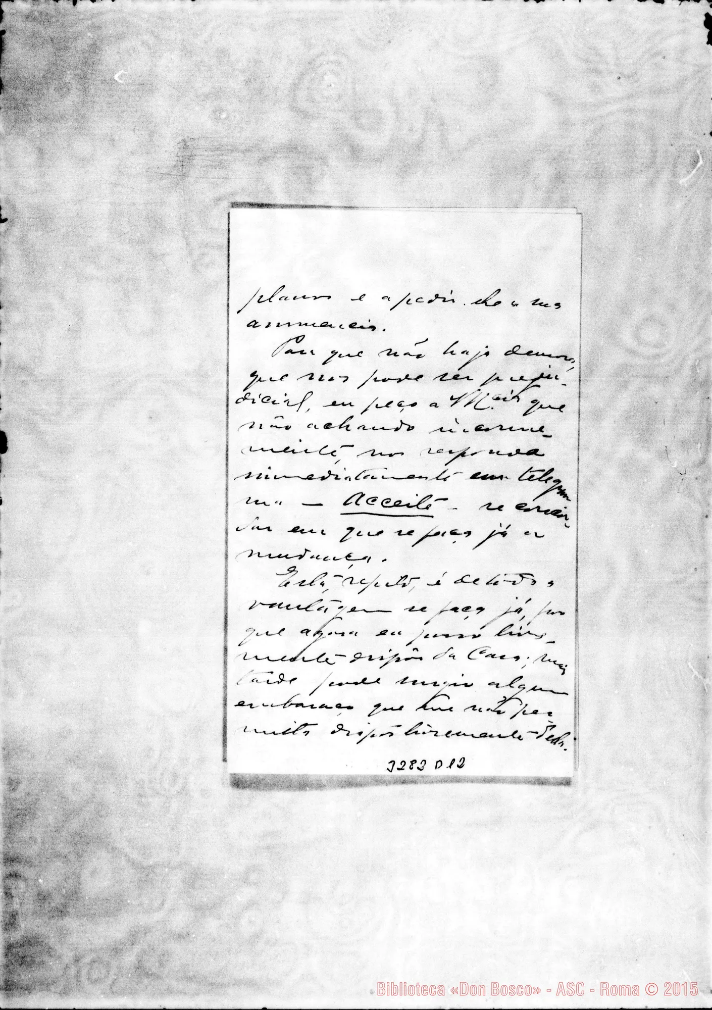 Fotogramma D 12 — Giov. P. de Azevedo, vesc.-Rev.mo Amico. Macao, 13-05-1910