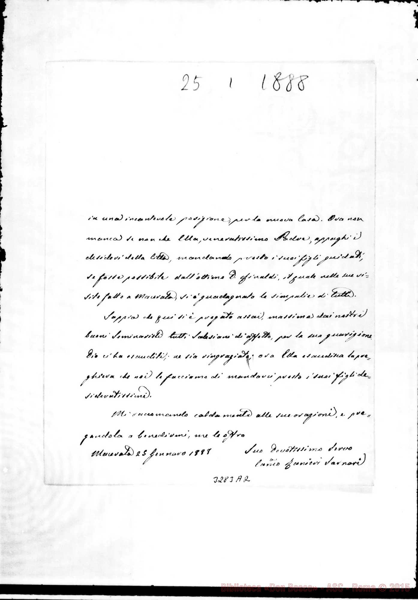 Fotogramma A 2 — Can. Don Sarnari Raniero-Rev.nio Padre. Macerata, 5-01-1888 Autogr. Rua