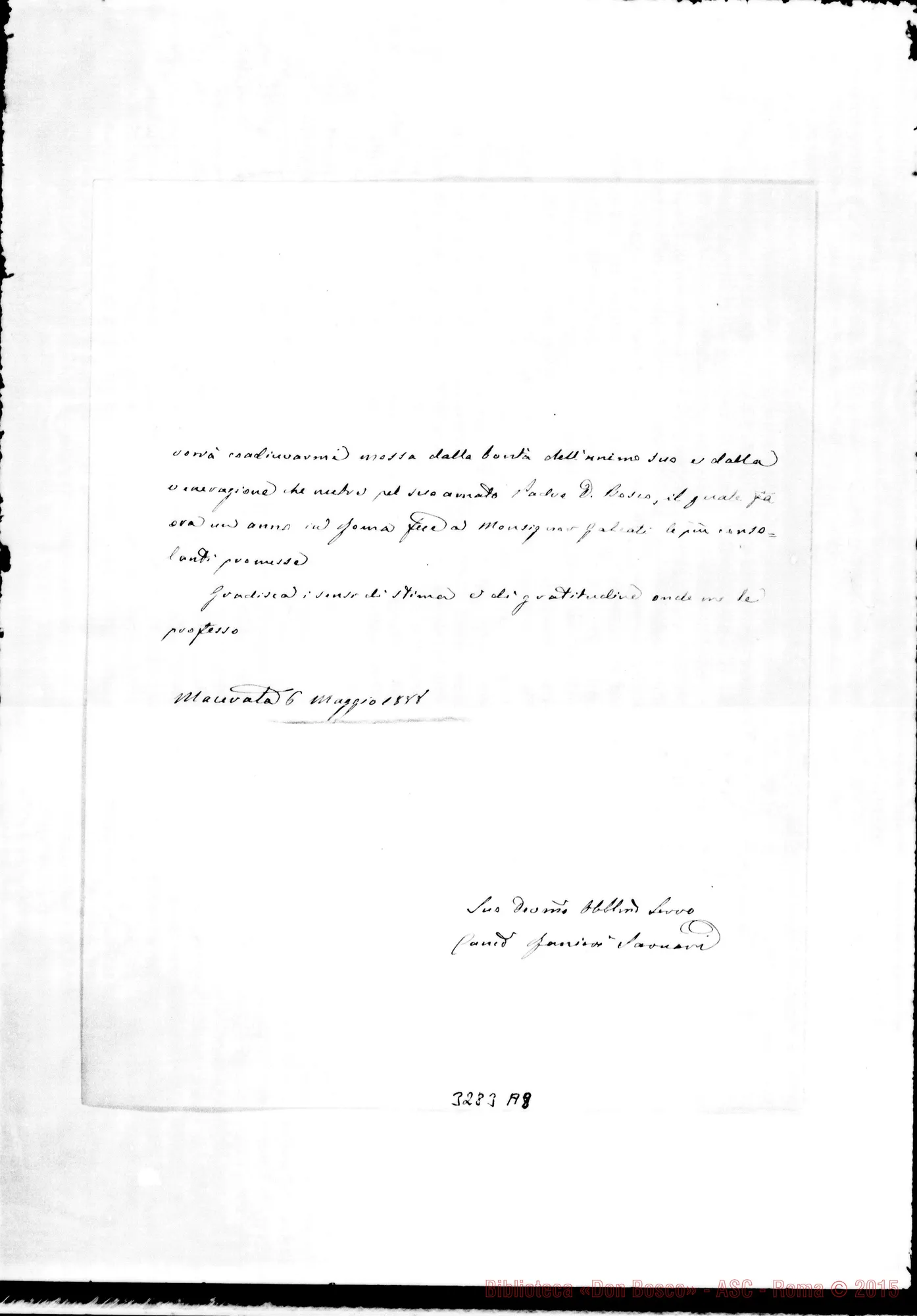 Fotogramma A 8 — Can. Don Sarnari Raniero-Rev.mo Sig. Macerata, 6-05-1888 Autogr. Rua