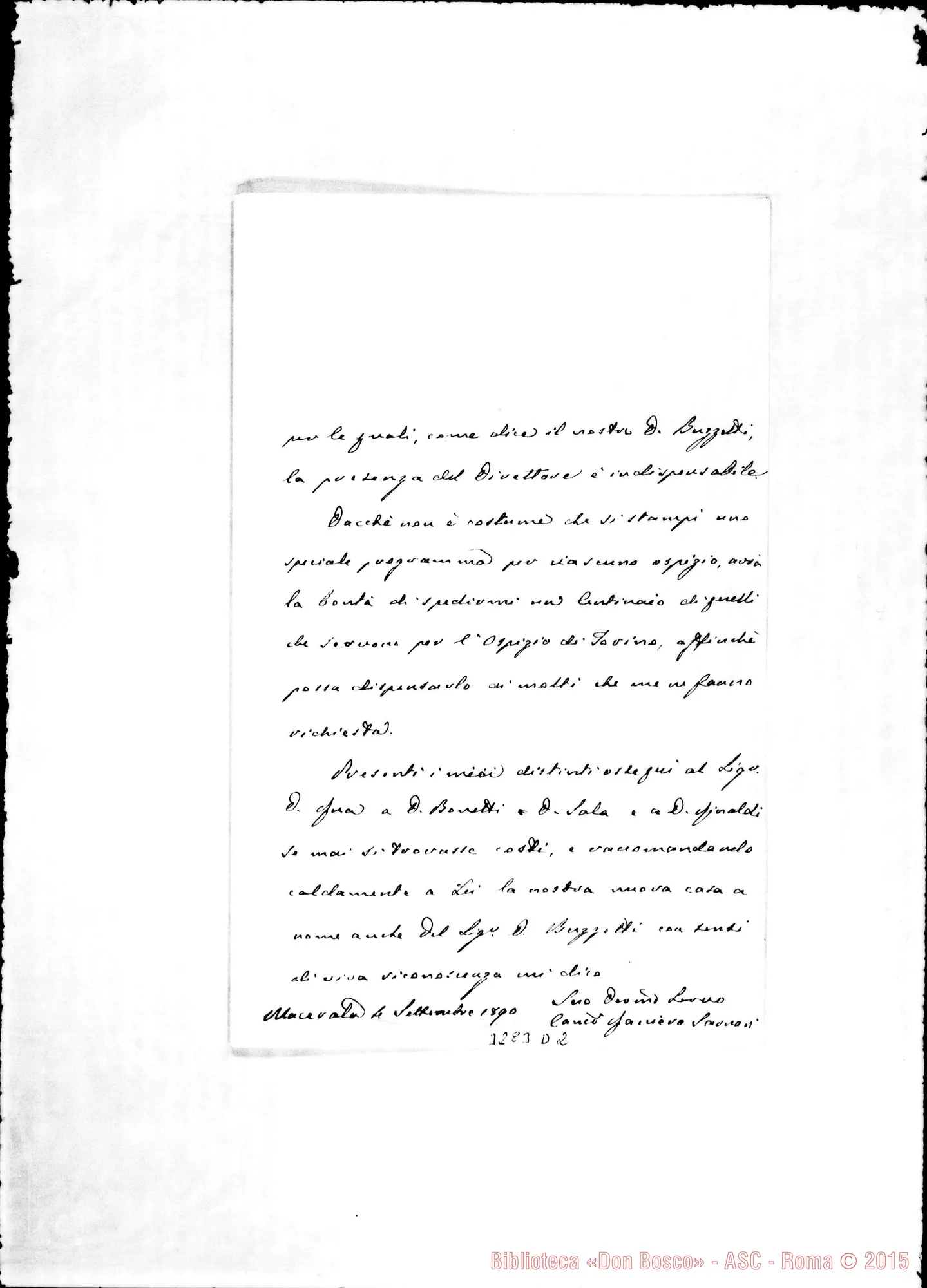 Fotogramma D 2 — Can. Don Sarnari Raniero-Rev.mo Sig. Macerata, 4-09-1890