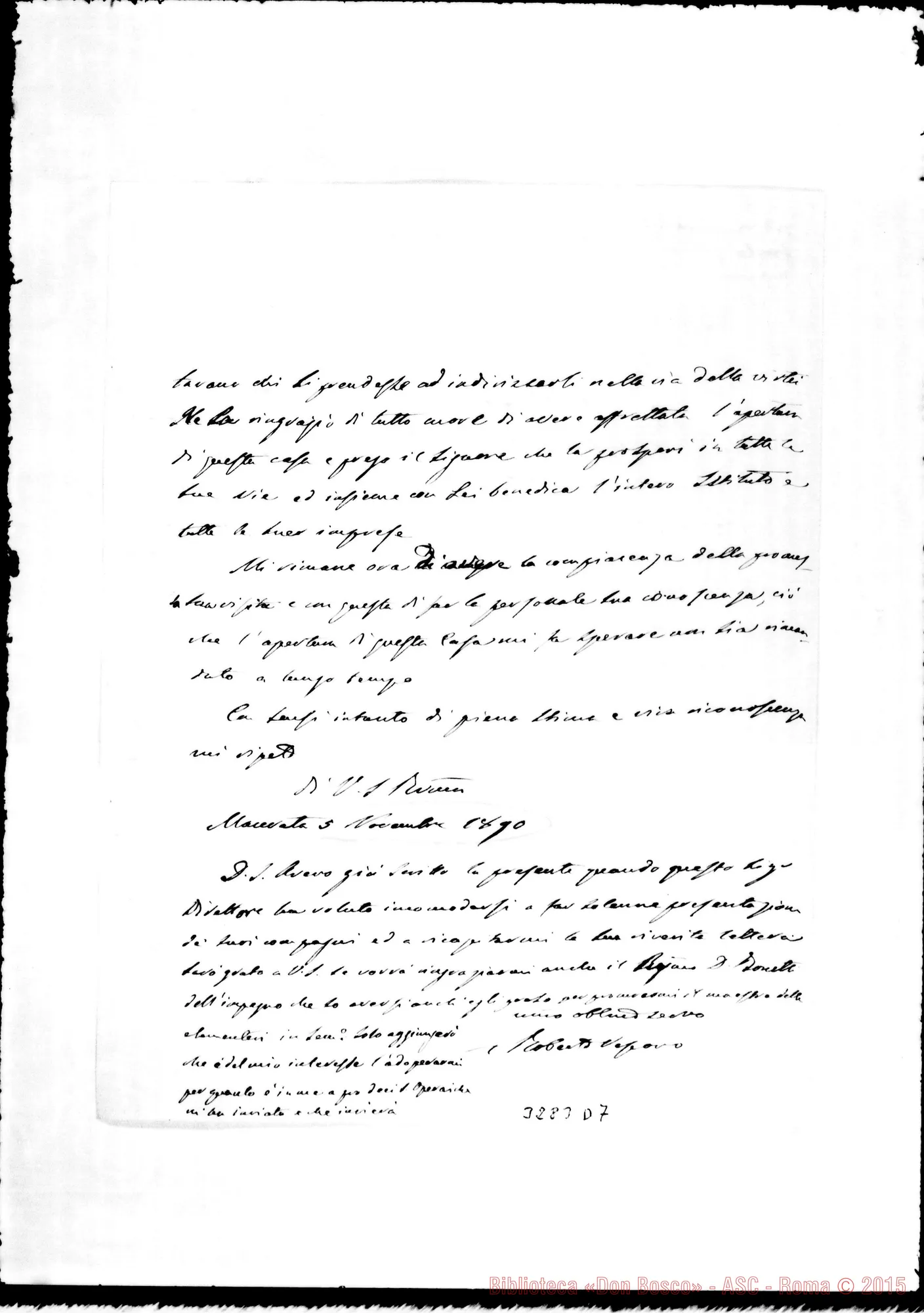 Fotogramma D 7 — Roberto Papiri, vesc.-Don Rua. Macerata, 5-11-1890 Autogr. Rua