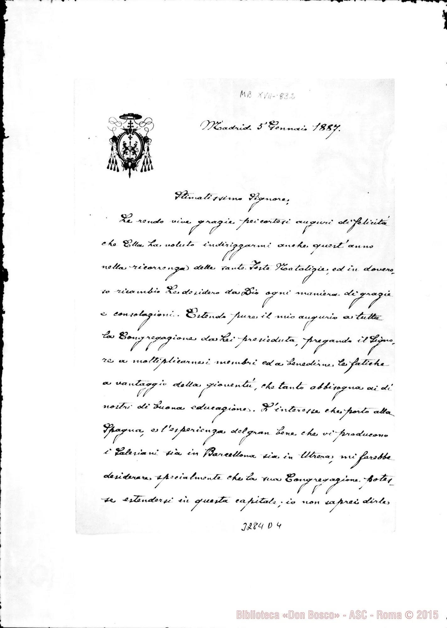 Fotogramma D 4 — Mons. Mariano Rampolla-Rev.mo Signore. Madrid, 5-01-1887