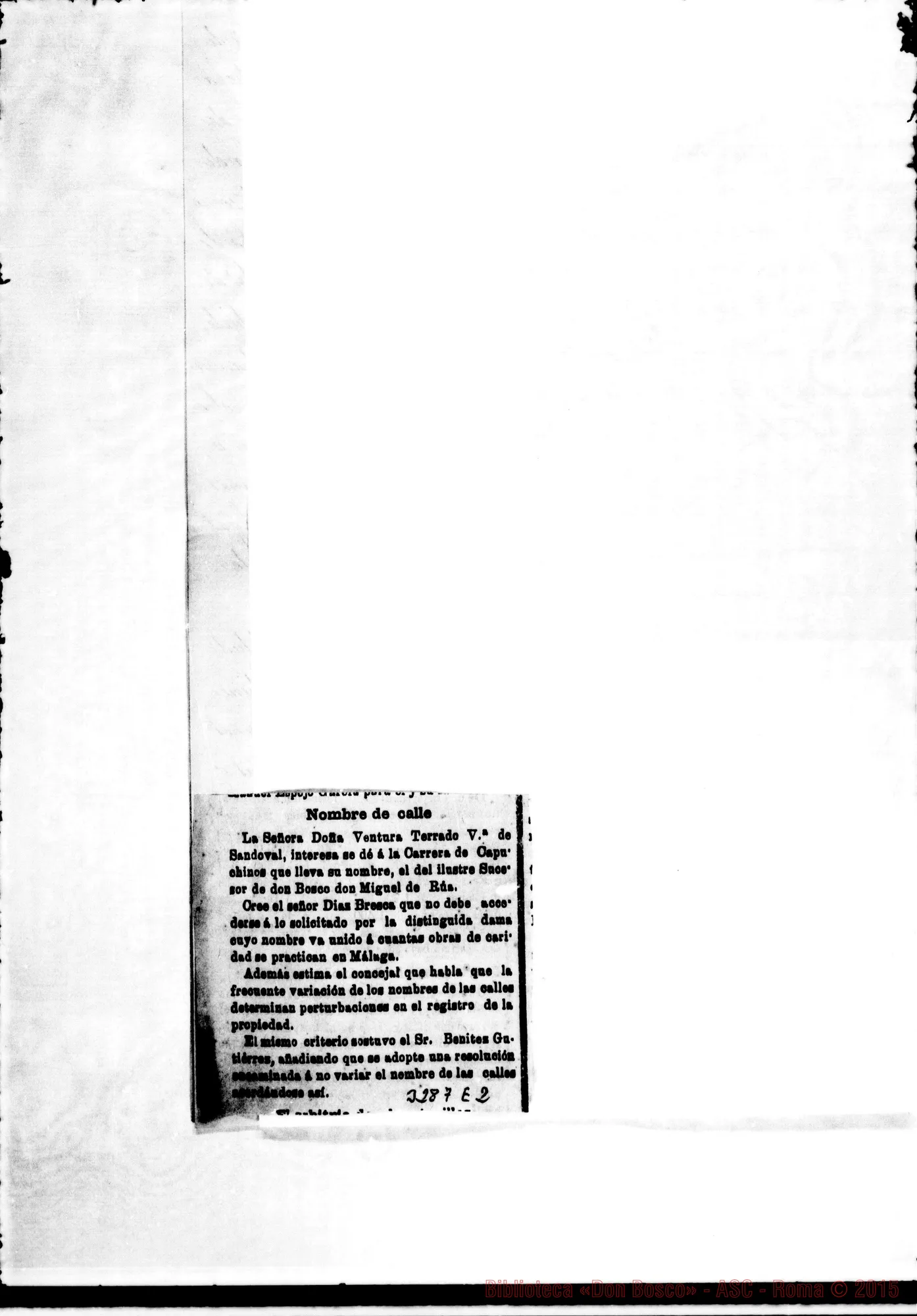 Fotogramma E 2 — Doña Ventura de Sandoval-Municipio. Malaga, 24-04-1899 All. ritaglio di giornale