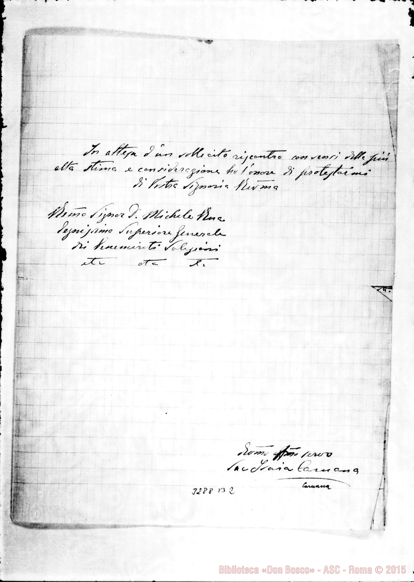 Fotogramma B 2 — Don Isaia Carnana-Rev.mo Sig. Malta, 18-06-1894 Autogr. Rua